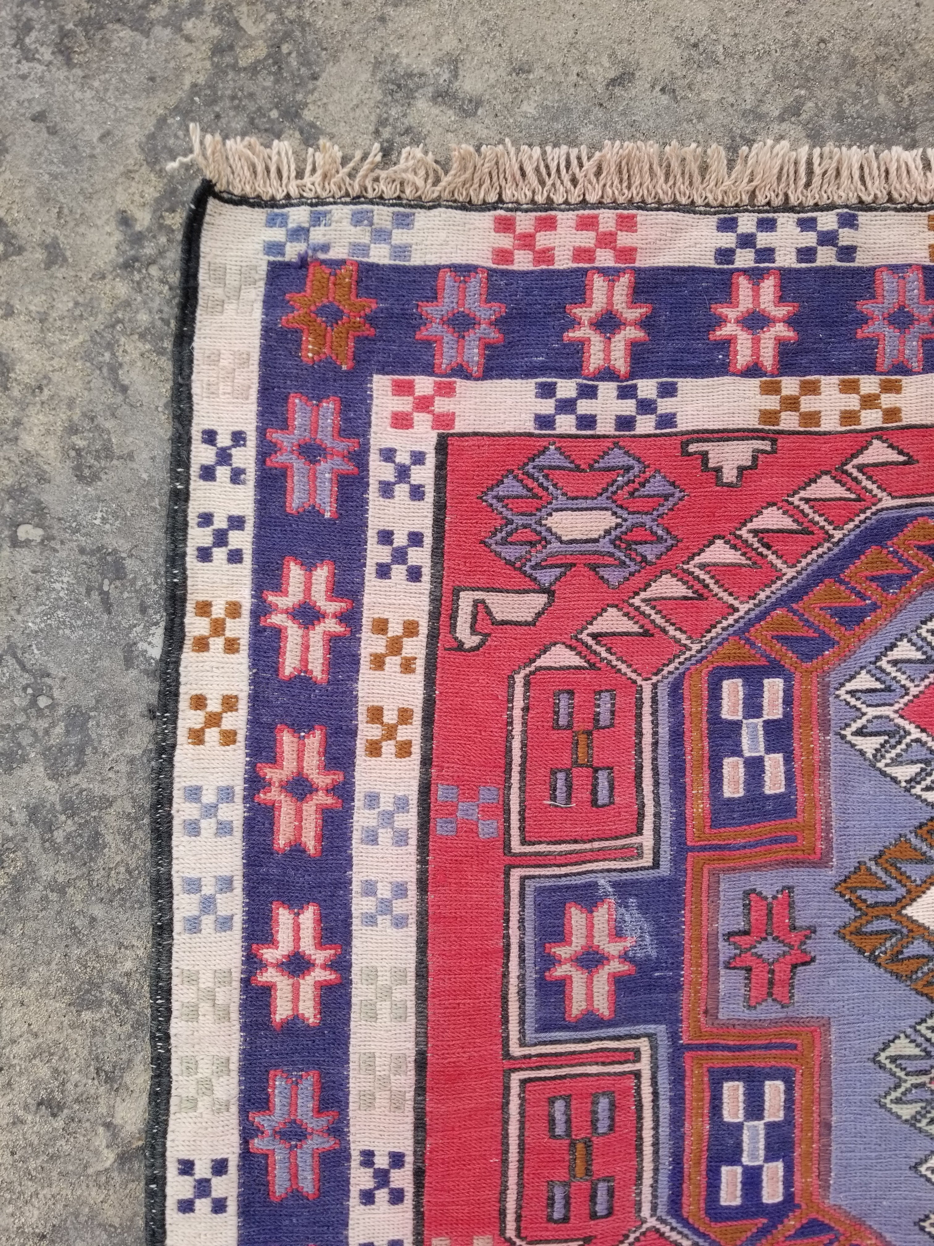 Antique Traditional Handmade Caucasian Kazak Wool Multicolor Runner 271x83cm