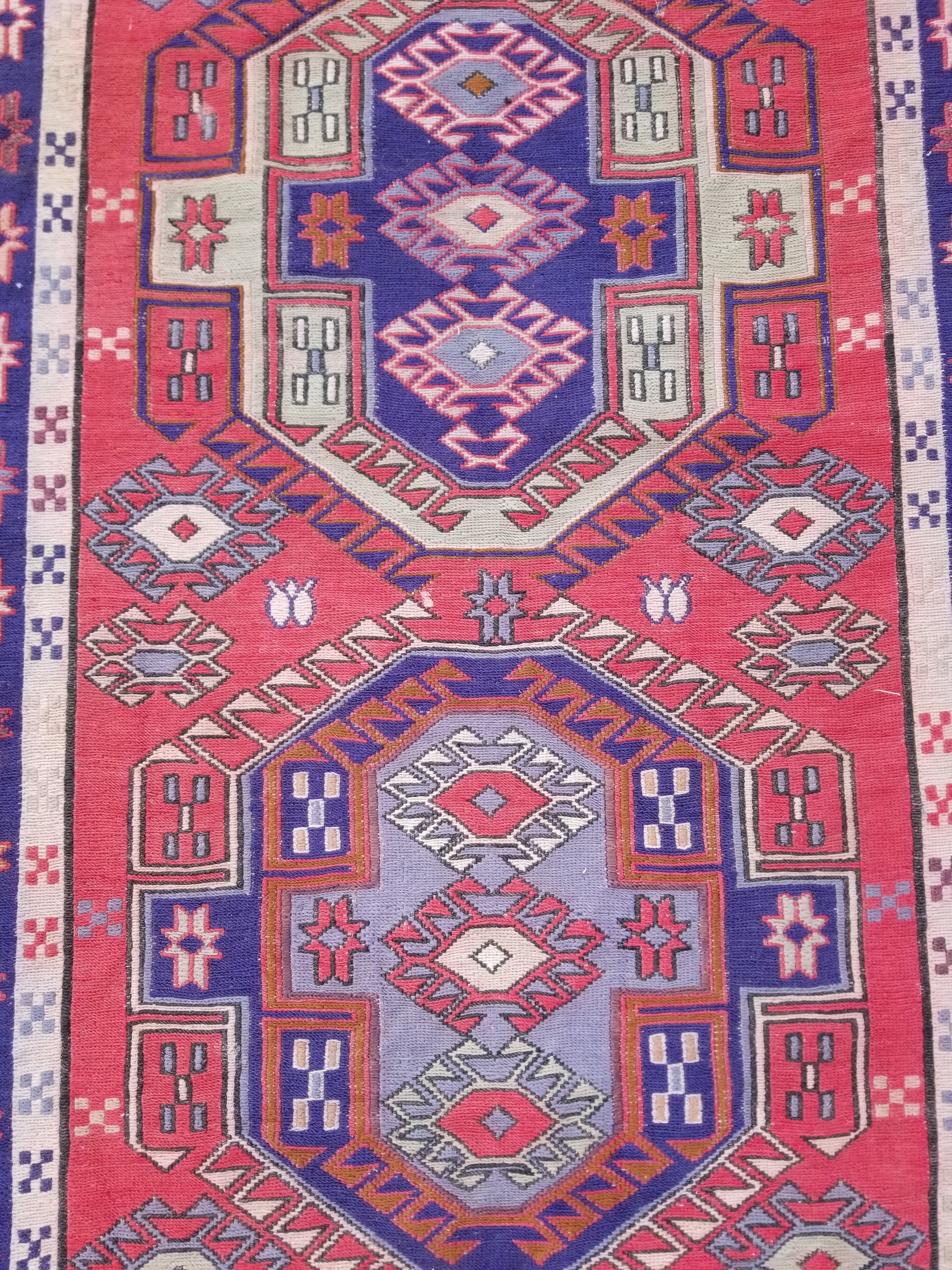 Antique Traditional Handmade Caucasian Kazak Wool Multicolor Runner 271x83cm