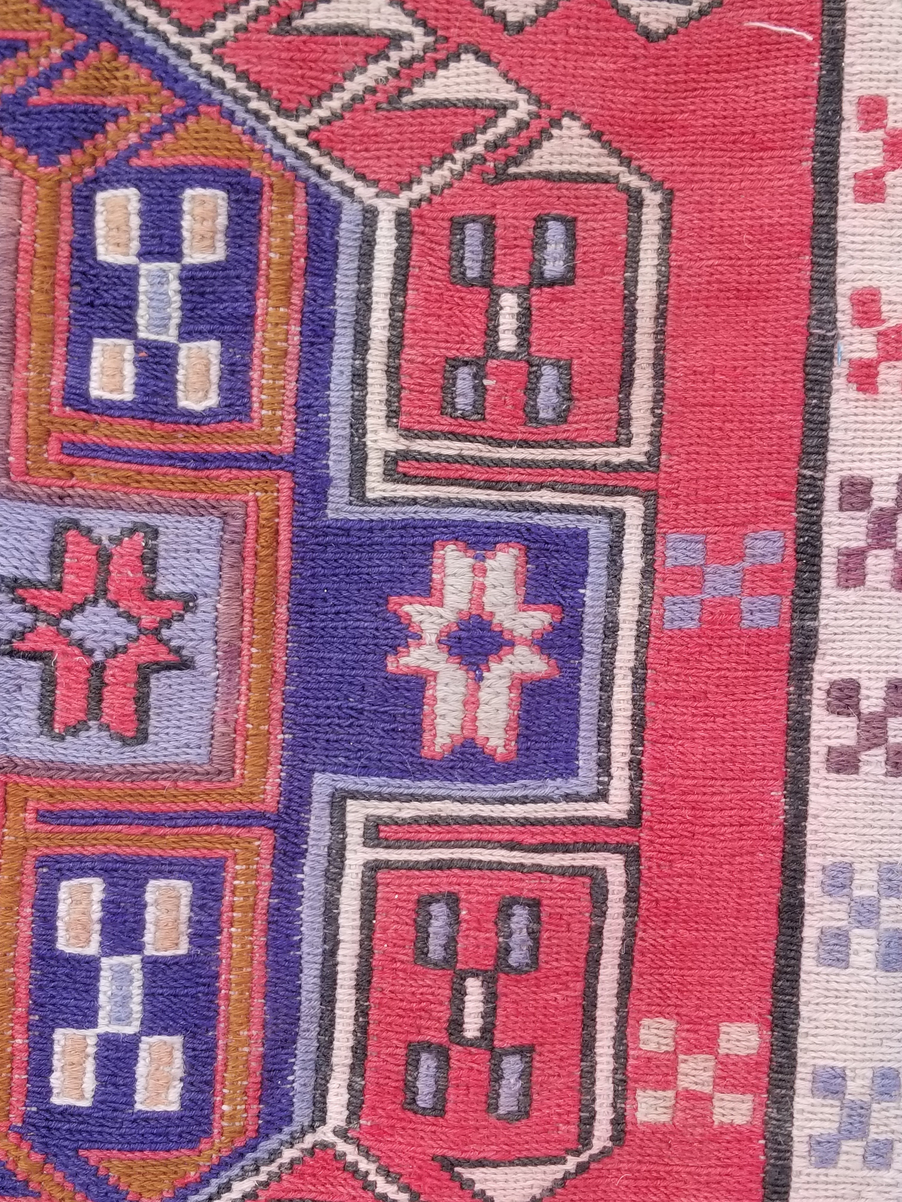 Antique Traditional Handmade Caucasian Kazak Wool Multicolor Runner 271x83cm