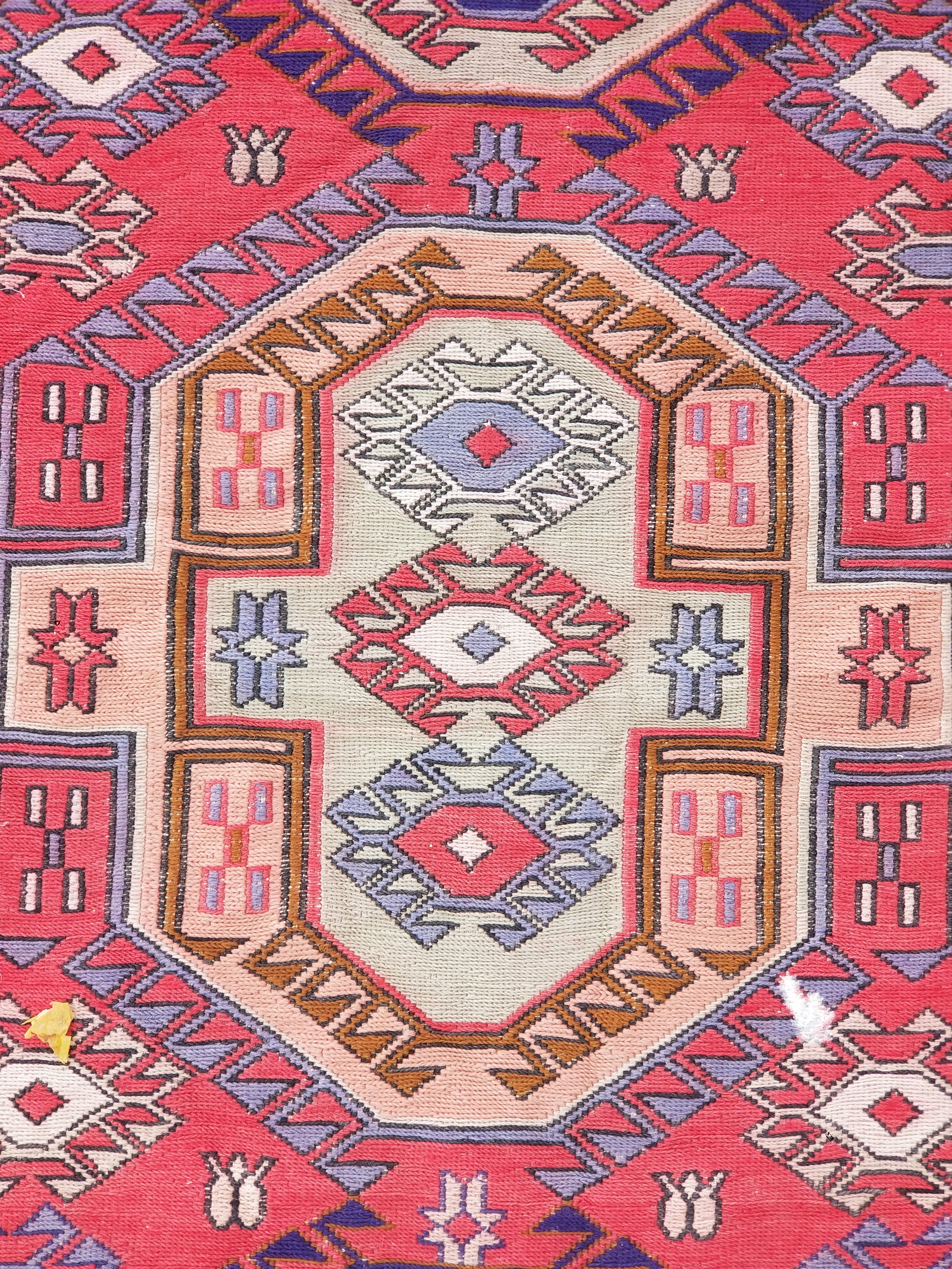 Antique Traditional Handmade Caucasian Kazak Wool Multicolor Runner 271x83cm