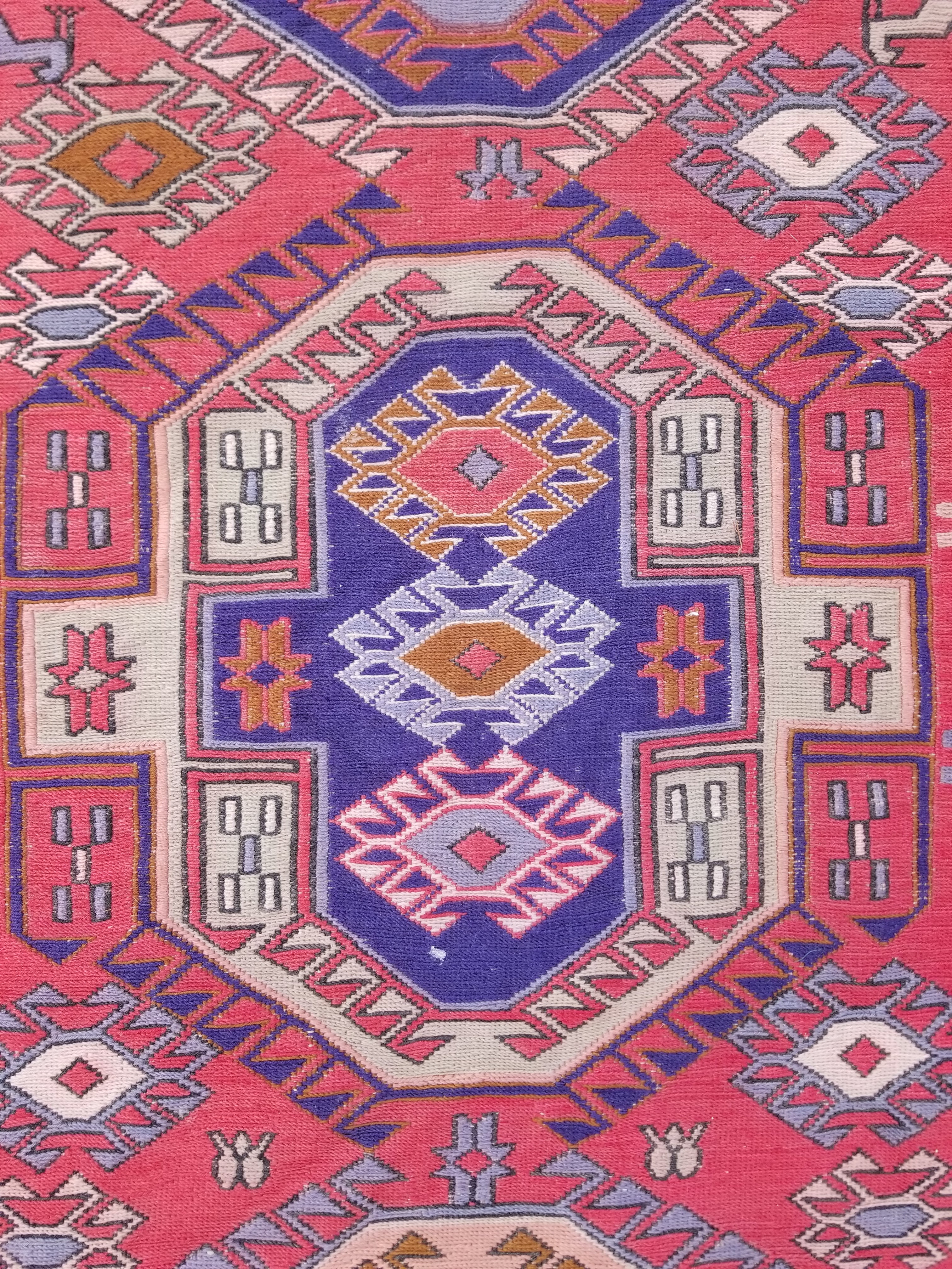 Antique Traditional Handmade Caucasian Kazak Wool Multicolor Runner 271x83cm