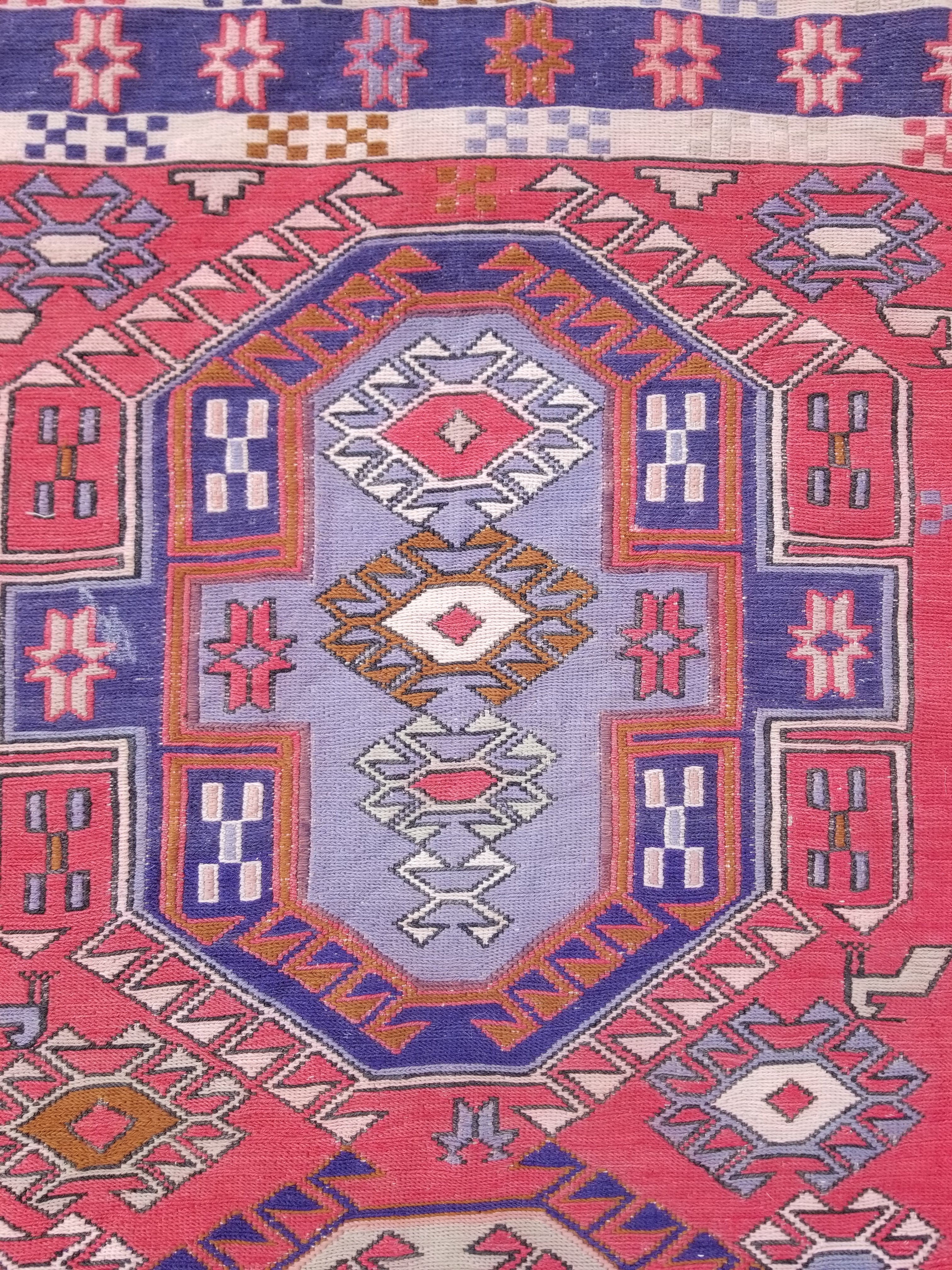 Antique Traditional Handmade Caucasian Kazak Wool Multicolor Runner 271x83cm