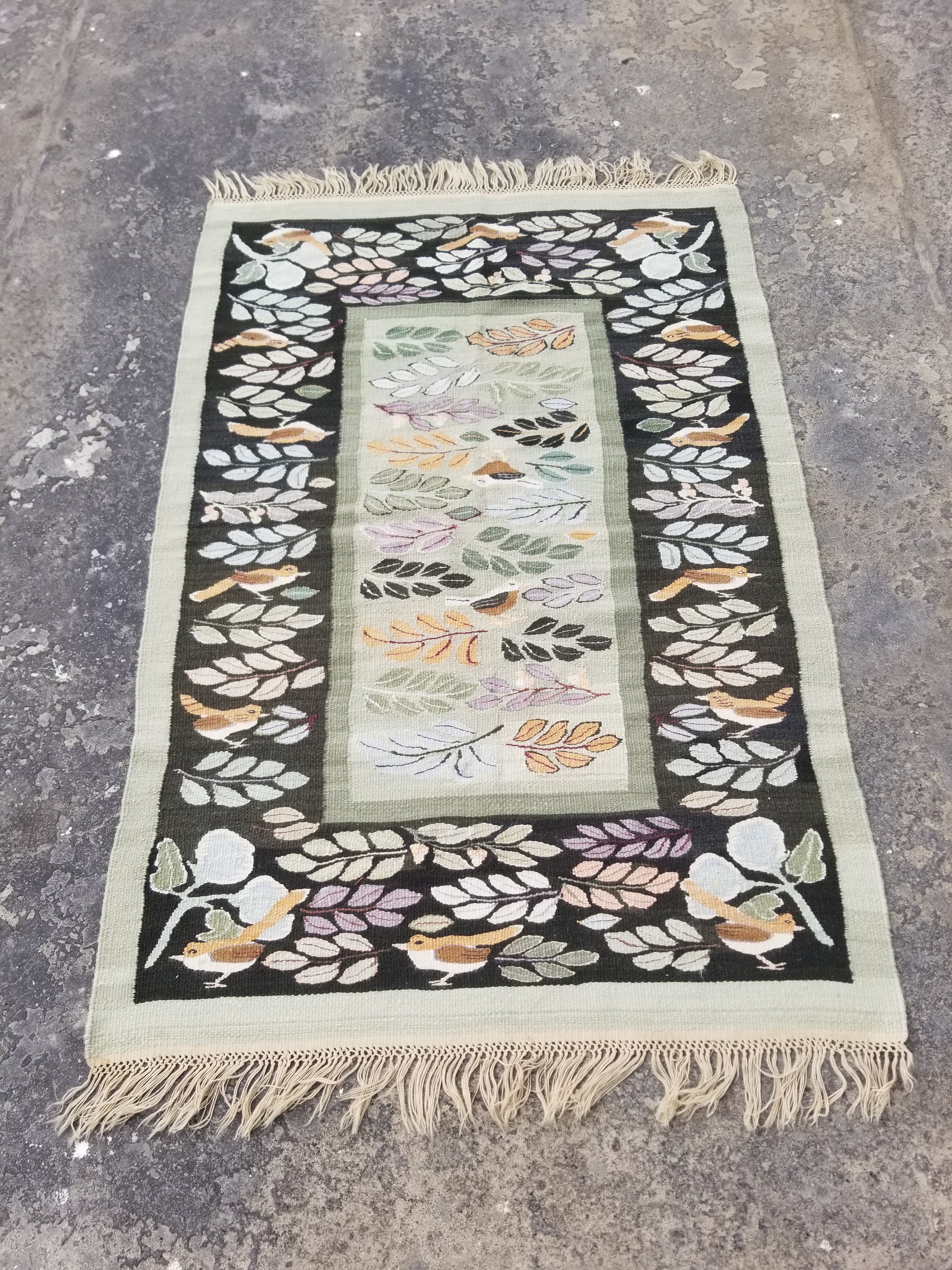 Vintage Handmade Swedish Style Folk Art Wool Multicolor Kilim 180x119cm