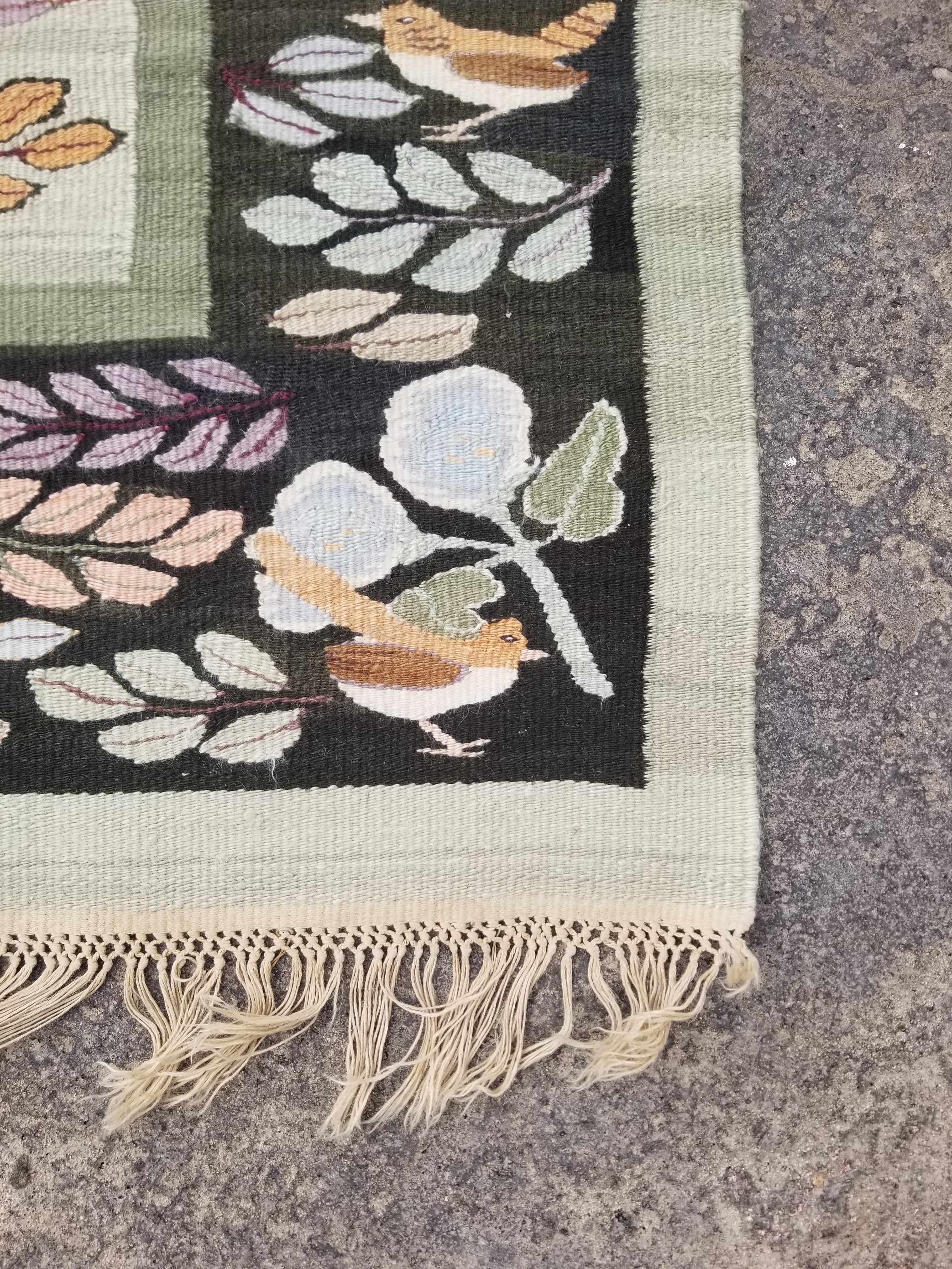 Vintage Handmade Swedish Style Folk Art Wool Multicolor Kilim 180x119cm