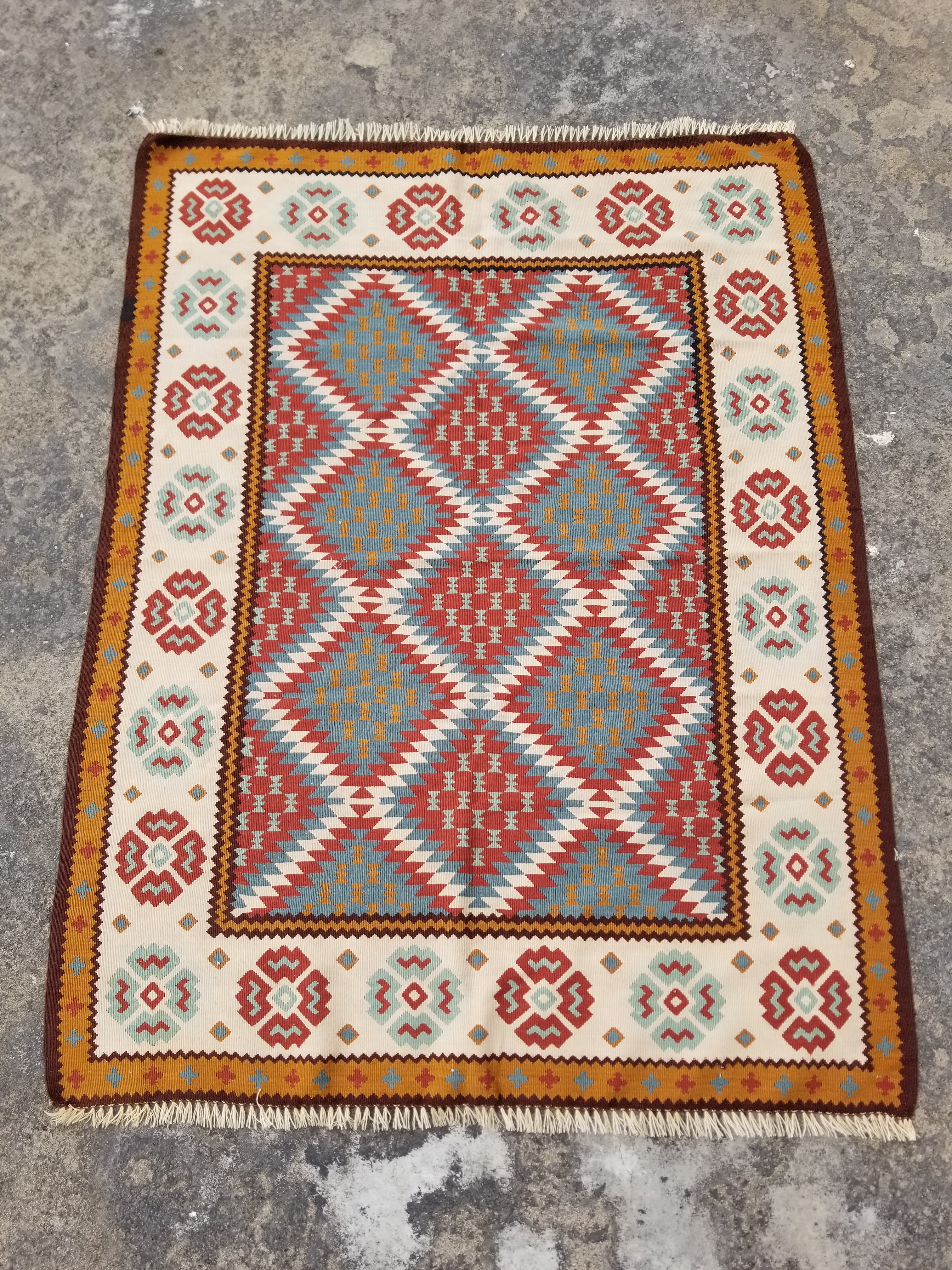 Vintage Traditional Handmade Caucasian Wool Multicolor Kilim 144x109cm
