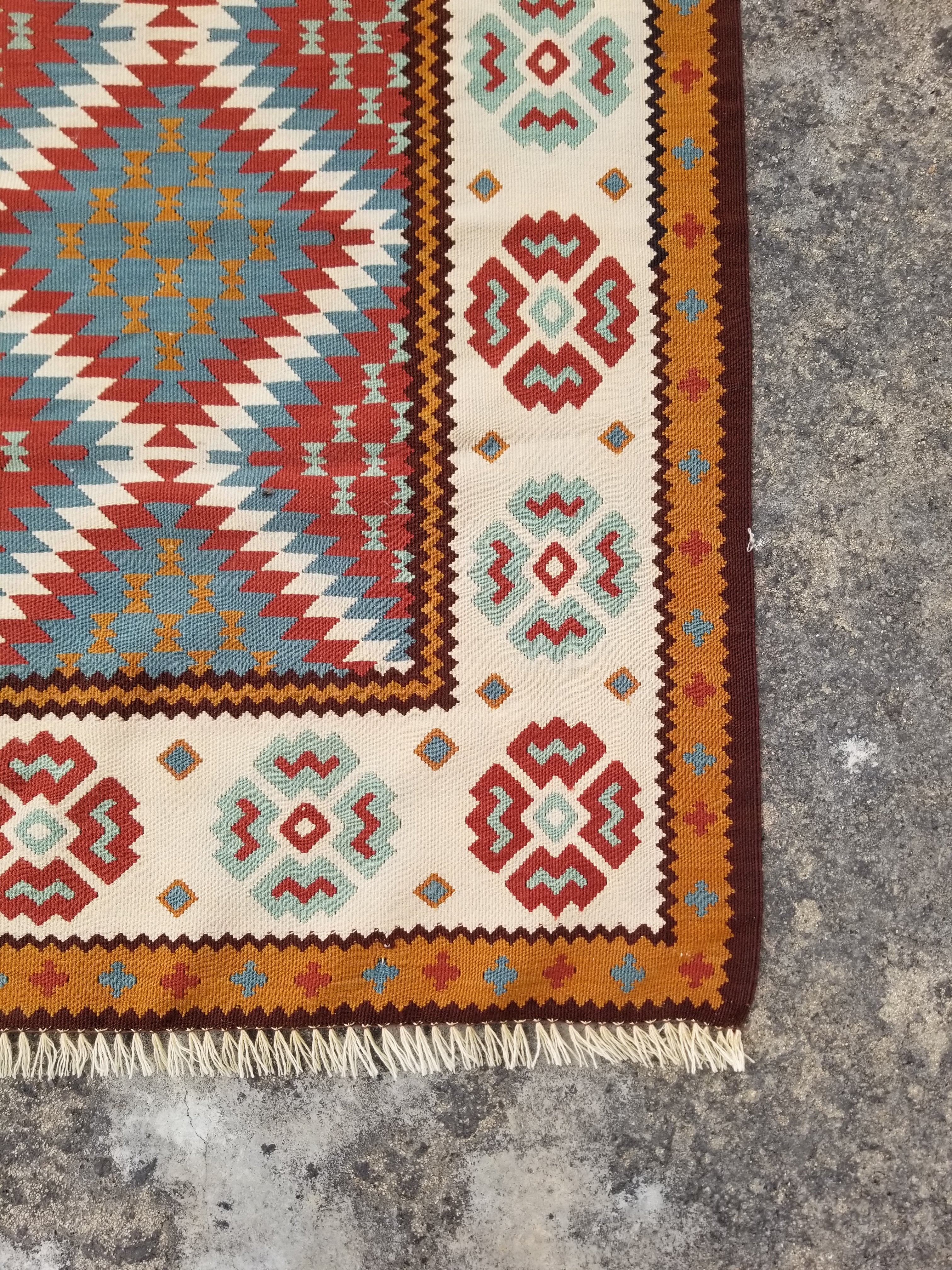 Vintage Traditional Handmade Caucasian Wool Multicolor Kilim 144x109cm
