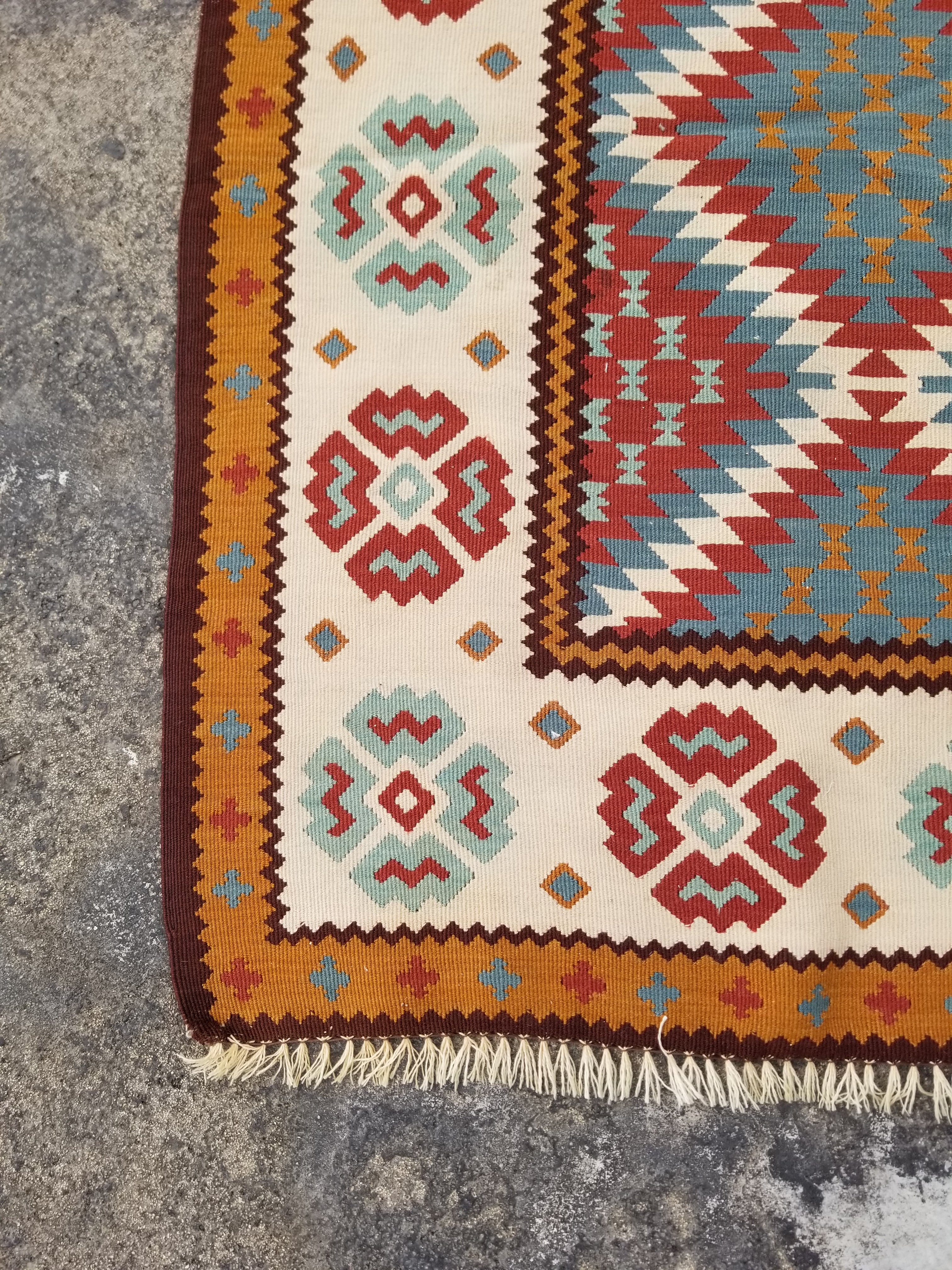 Vintage Traditional Handmade Caucasian Wool Multicolor Kilim 144x109cm