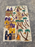 Vintage Egyptian Handmade Desert Oasis or Village Scene Wool Kilim 149x99cm