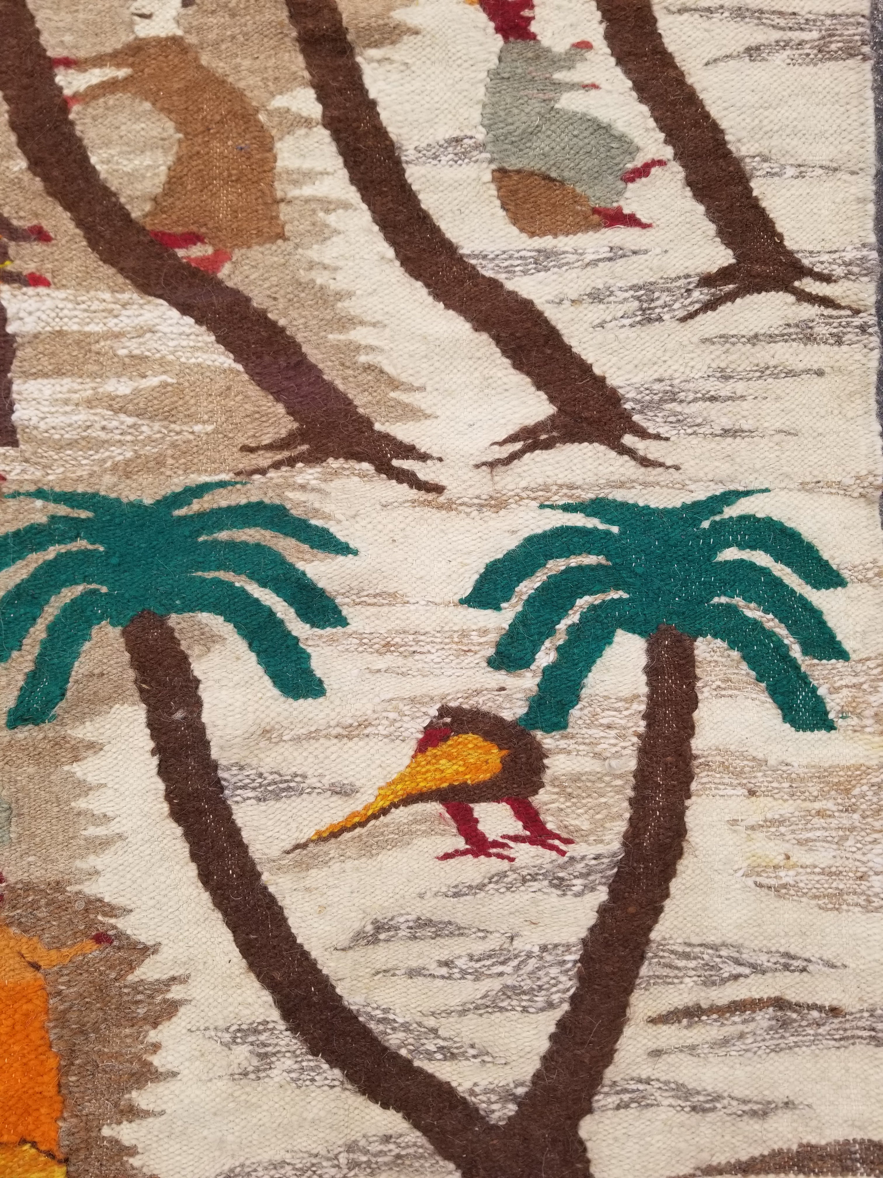 Vintage Egyptian Handmade Desert Oasis or Village Scene Wool Kilim 149x99cm