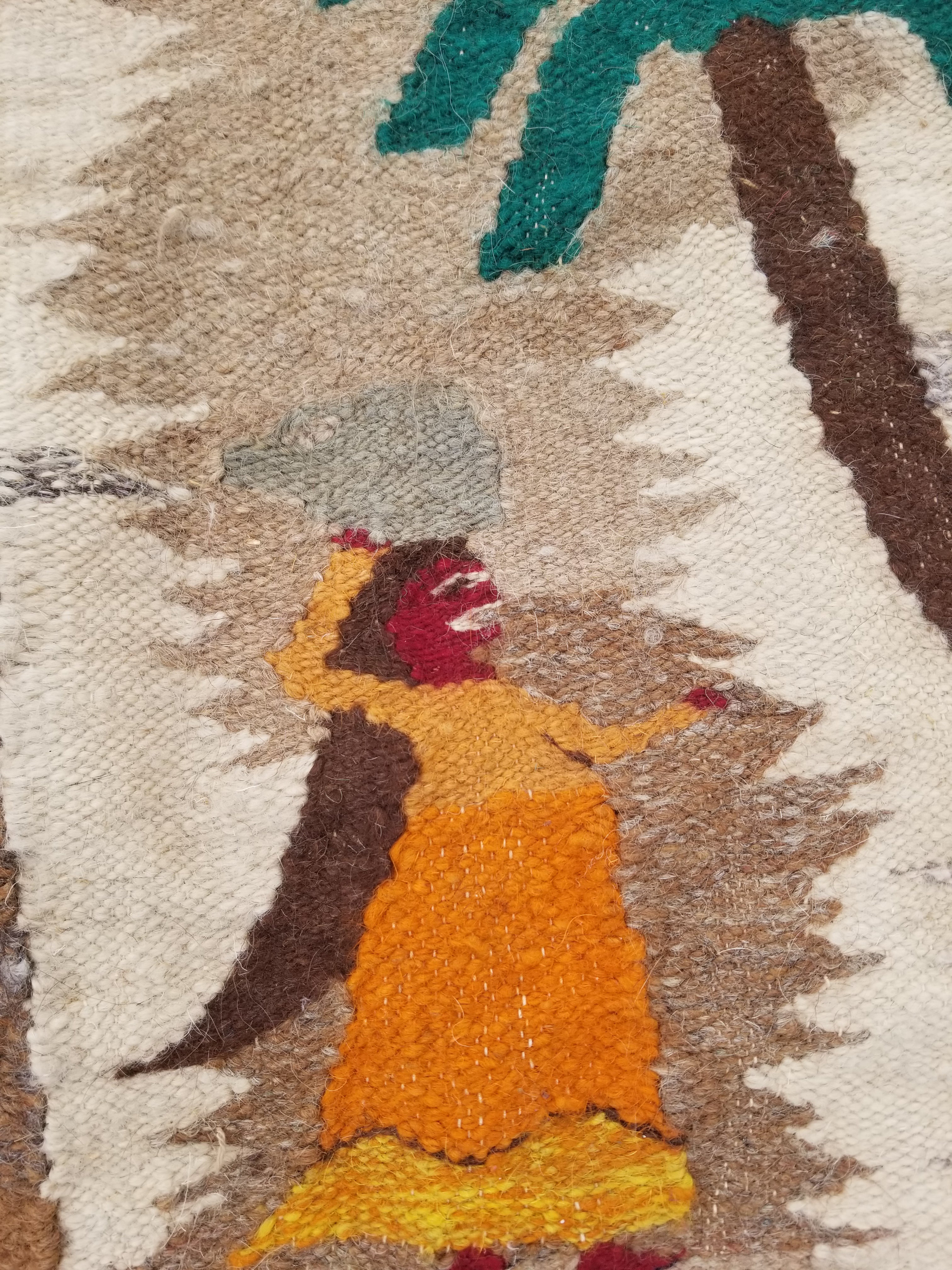 Vintage Egyptian Handmade Desert Oasis or Village Scene Wool Kilim 149x99cm