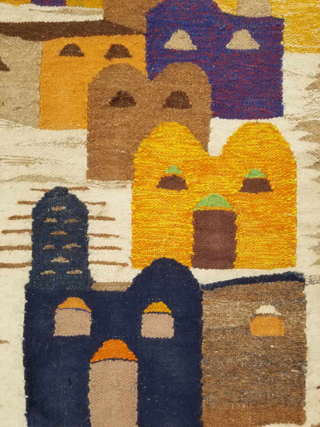 Vintage Egyptian Handmade Desert Oasis or Village Scene Wool Kilim 149x99cm