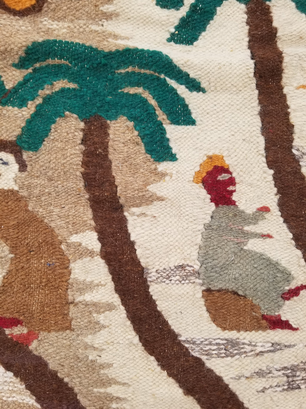 Vintage Egyptian Handmade Desert Oasis or Village Scene Wool Kilim 149x99cm