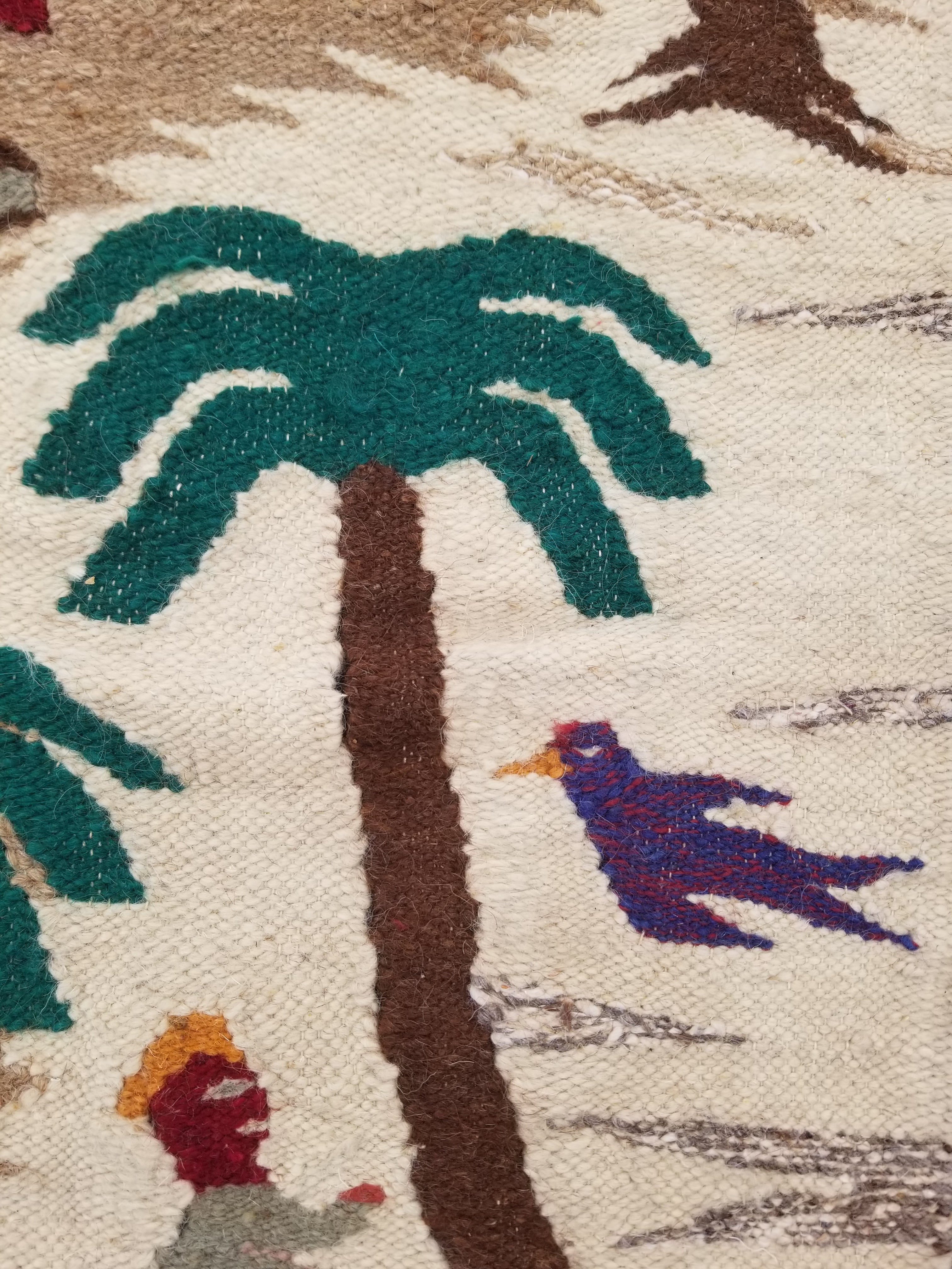 Vintage Egyptian Handmade Desert Oasis or Village Scene Wool Kilim 149x99cm