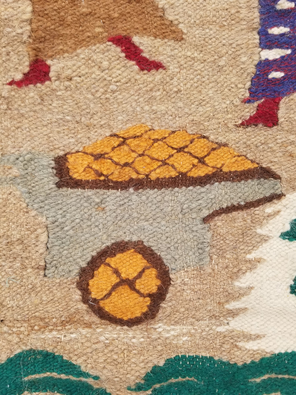 Vintage Egyptian Handmade Desert Oasis or Village Scene Wool Kilim 149x99cm