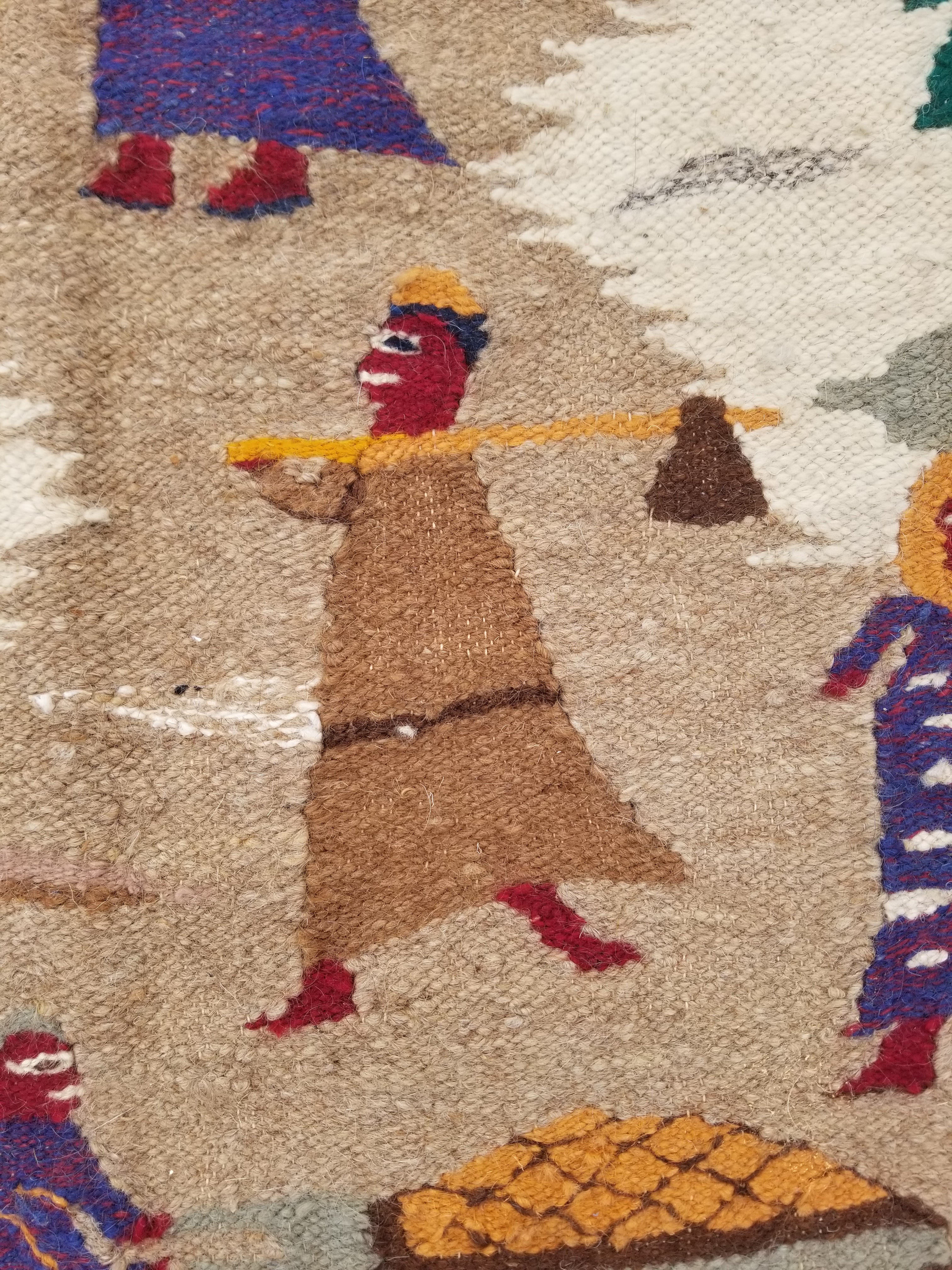 Vintage Egyptian Handmade Desert Oasis or Village Scene Wool Kilim 149x99cm