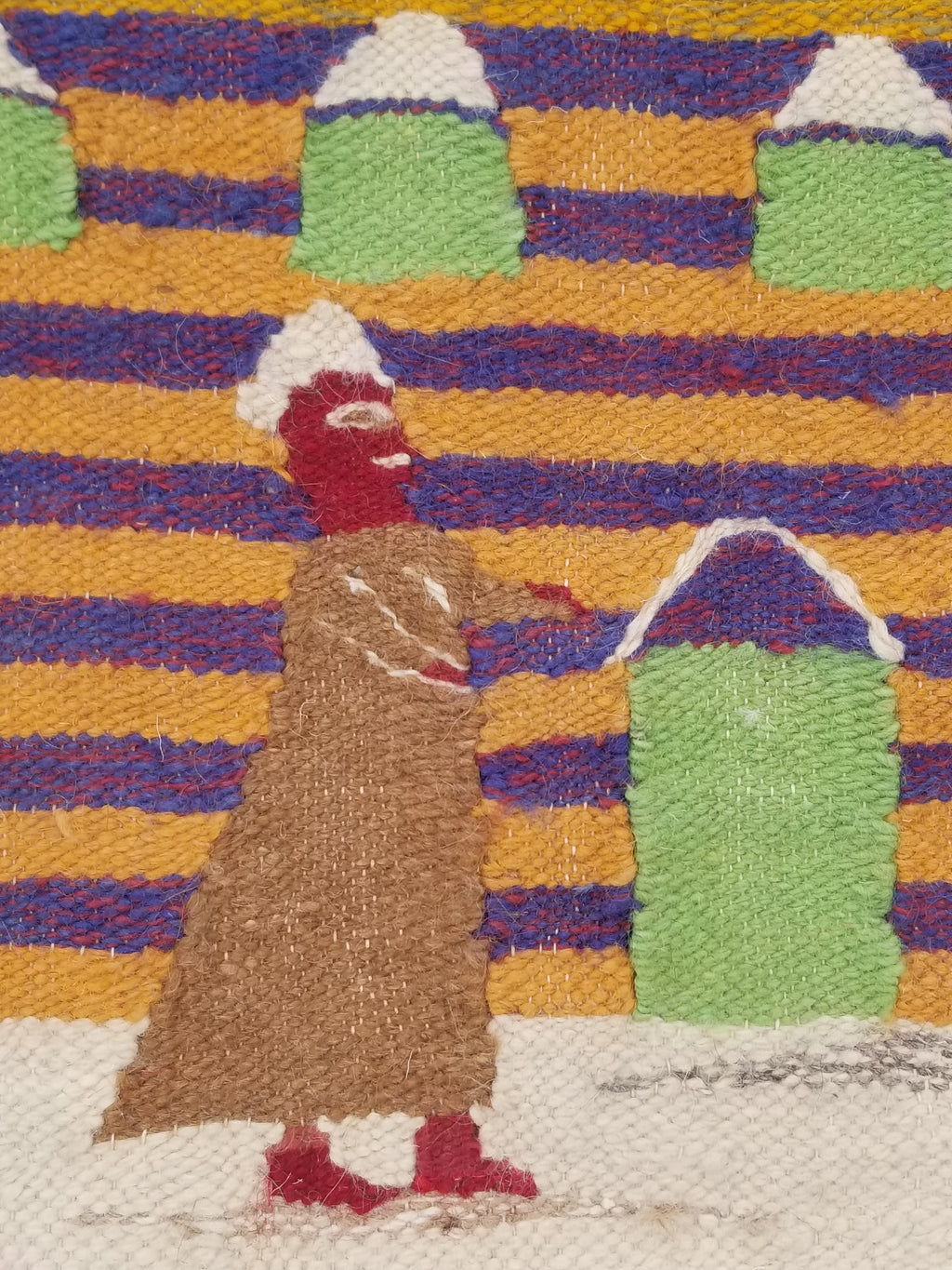 Vintage Egyptian Handmade Desert Oasis or Village Scene Wool Kilim 149x99cm