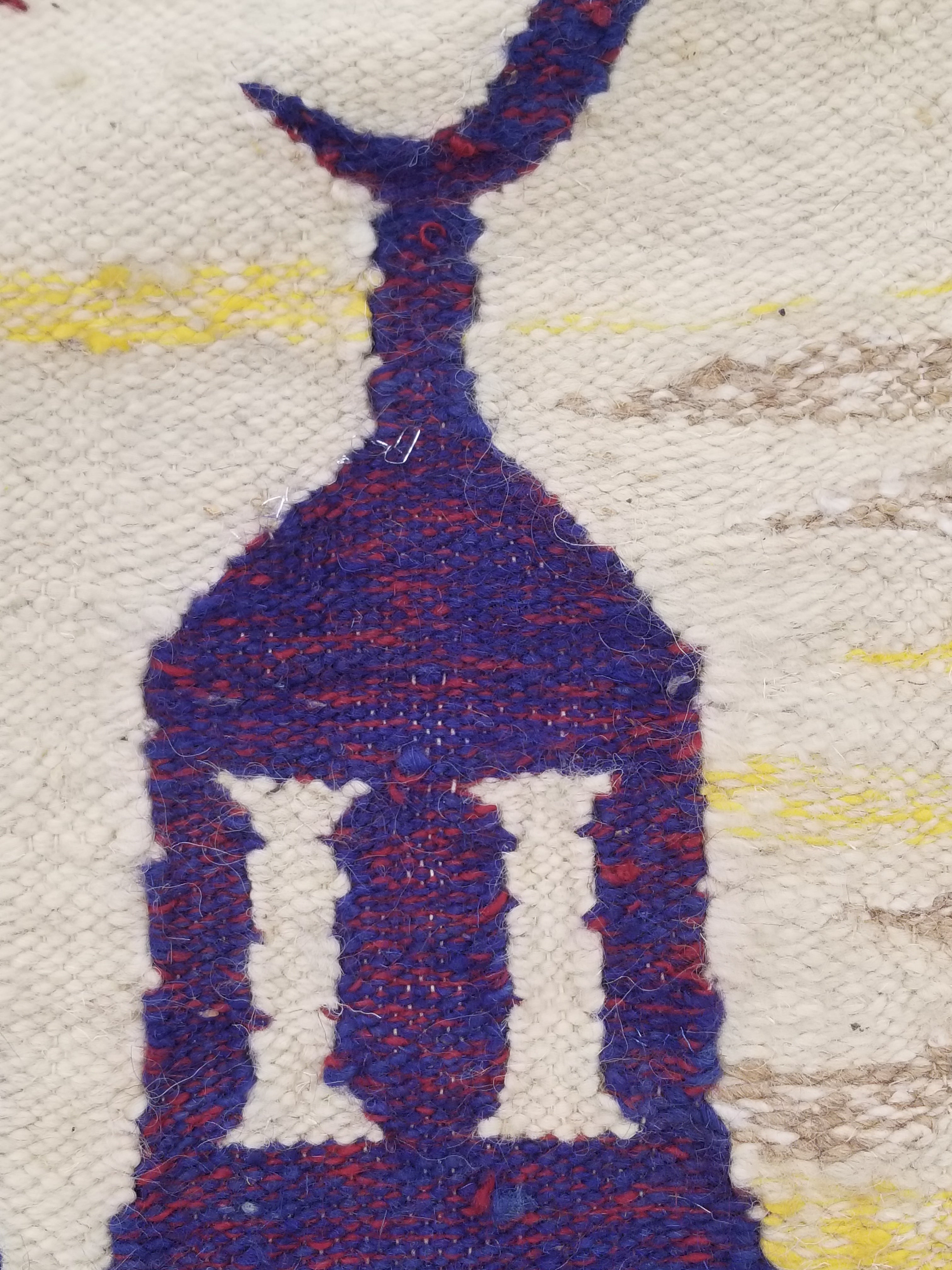 Vintage Egyptian Handmade Desert Oasis or Village Scene Wool Kilim 149x99cm