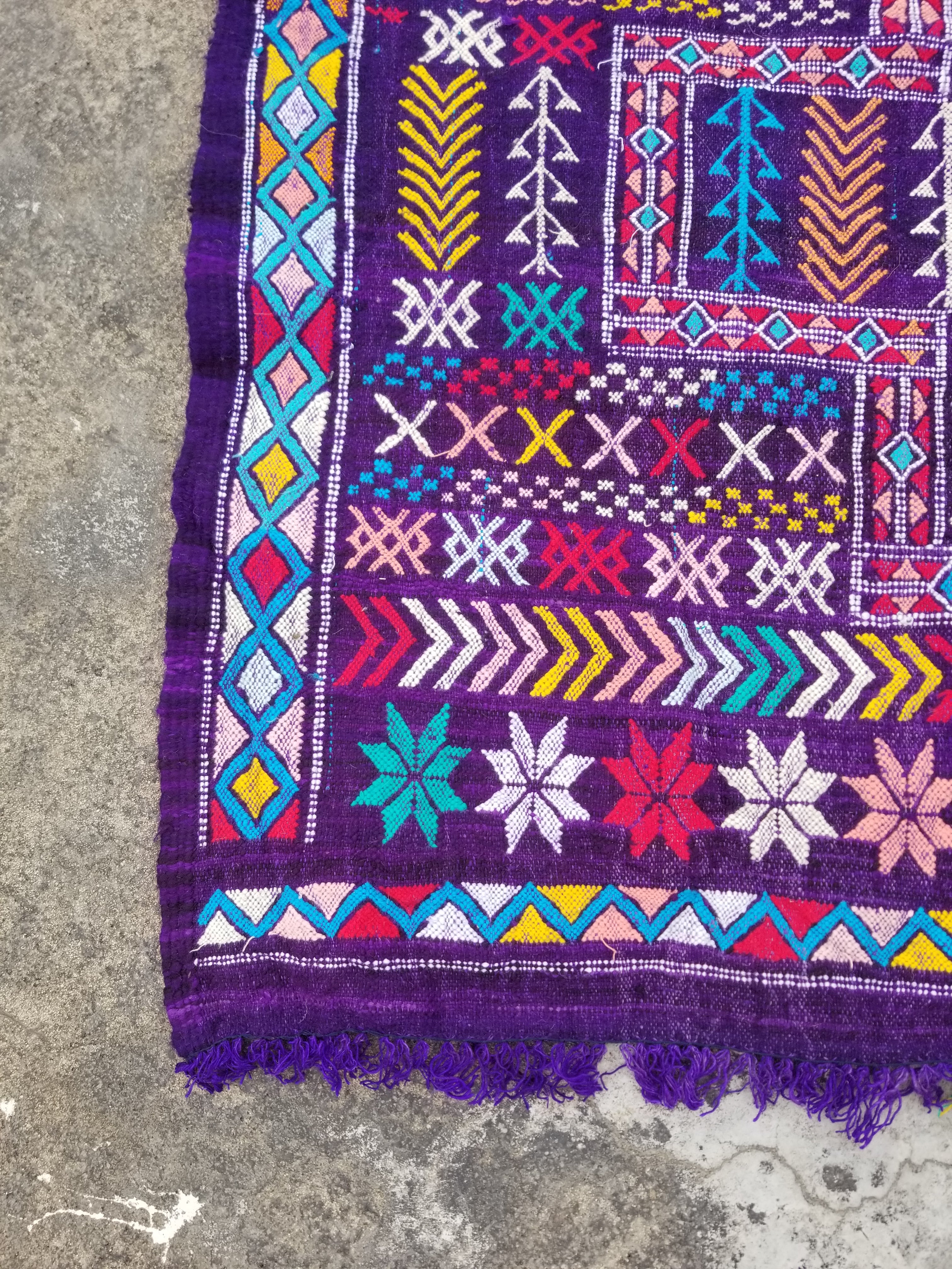 Vintage Traditional Handmade Moroccan Wool Multicolor Kilim 223x132cm