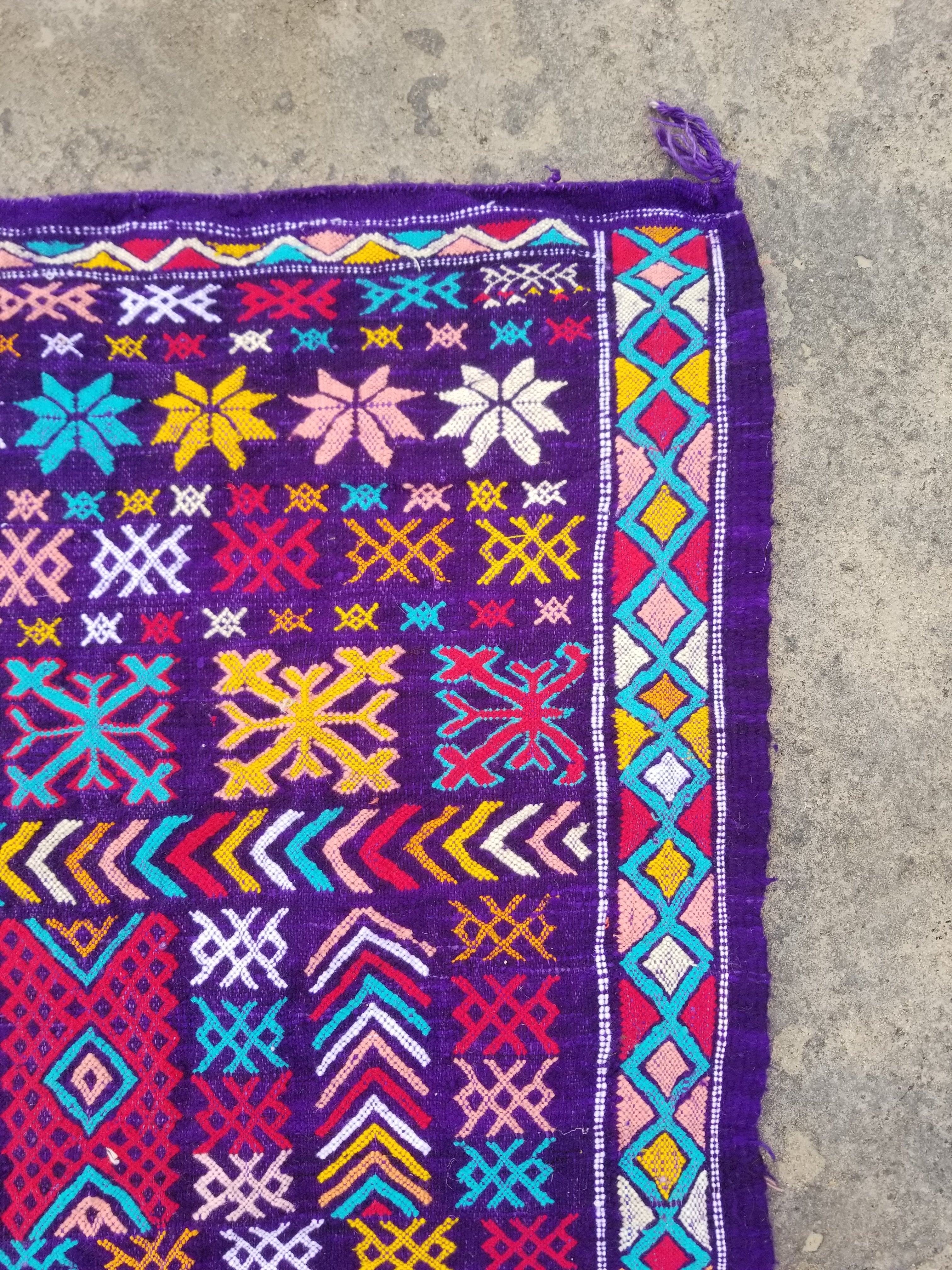 Vintage Traditional Handmade Moroccan Wool Multicolor Kilim 223x132cm