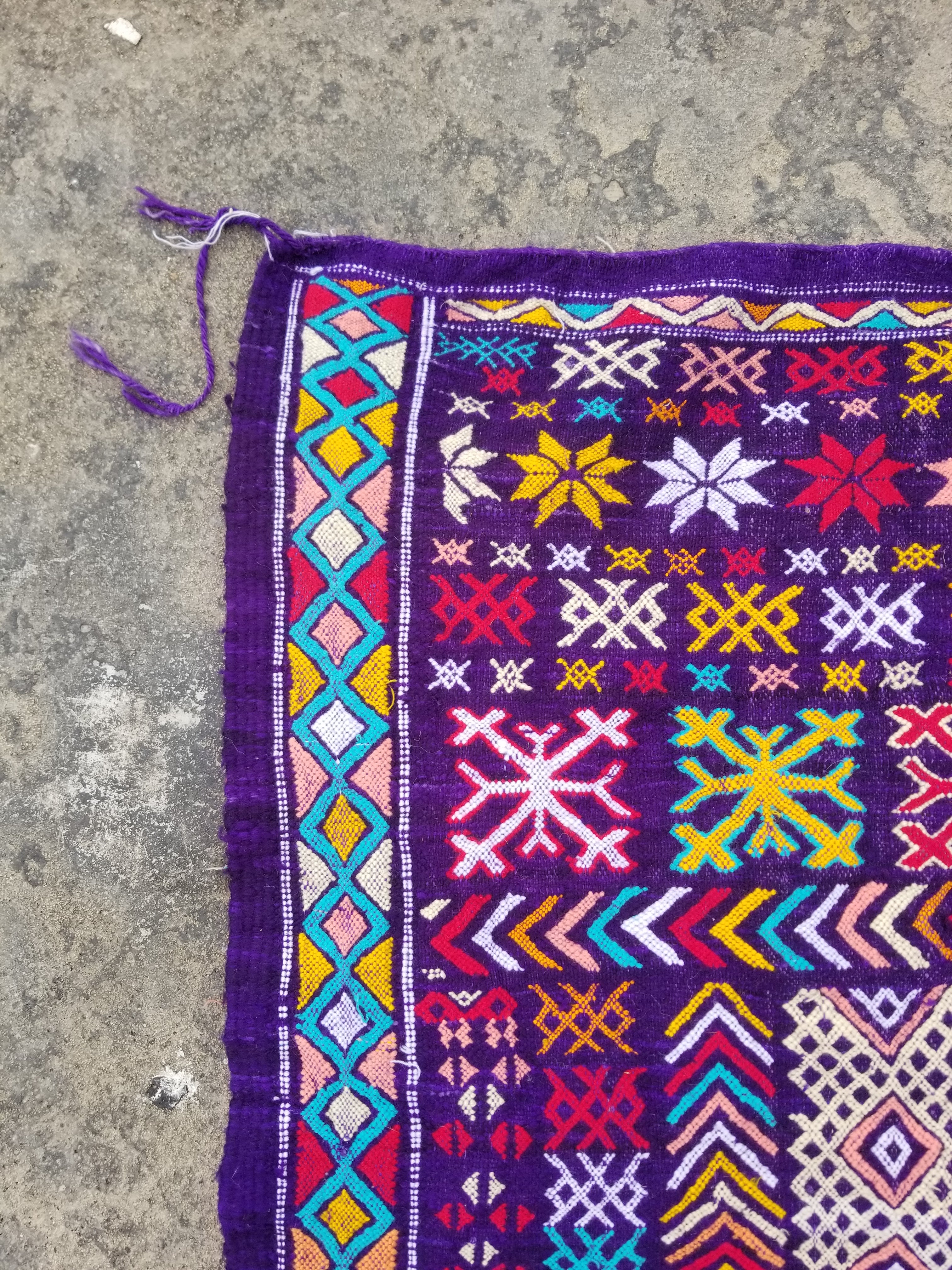 Vintage Traditional Handmade Moroccan Wool Multicolor Kilim 223x132cm