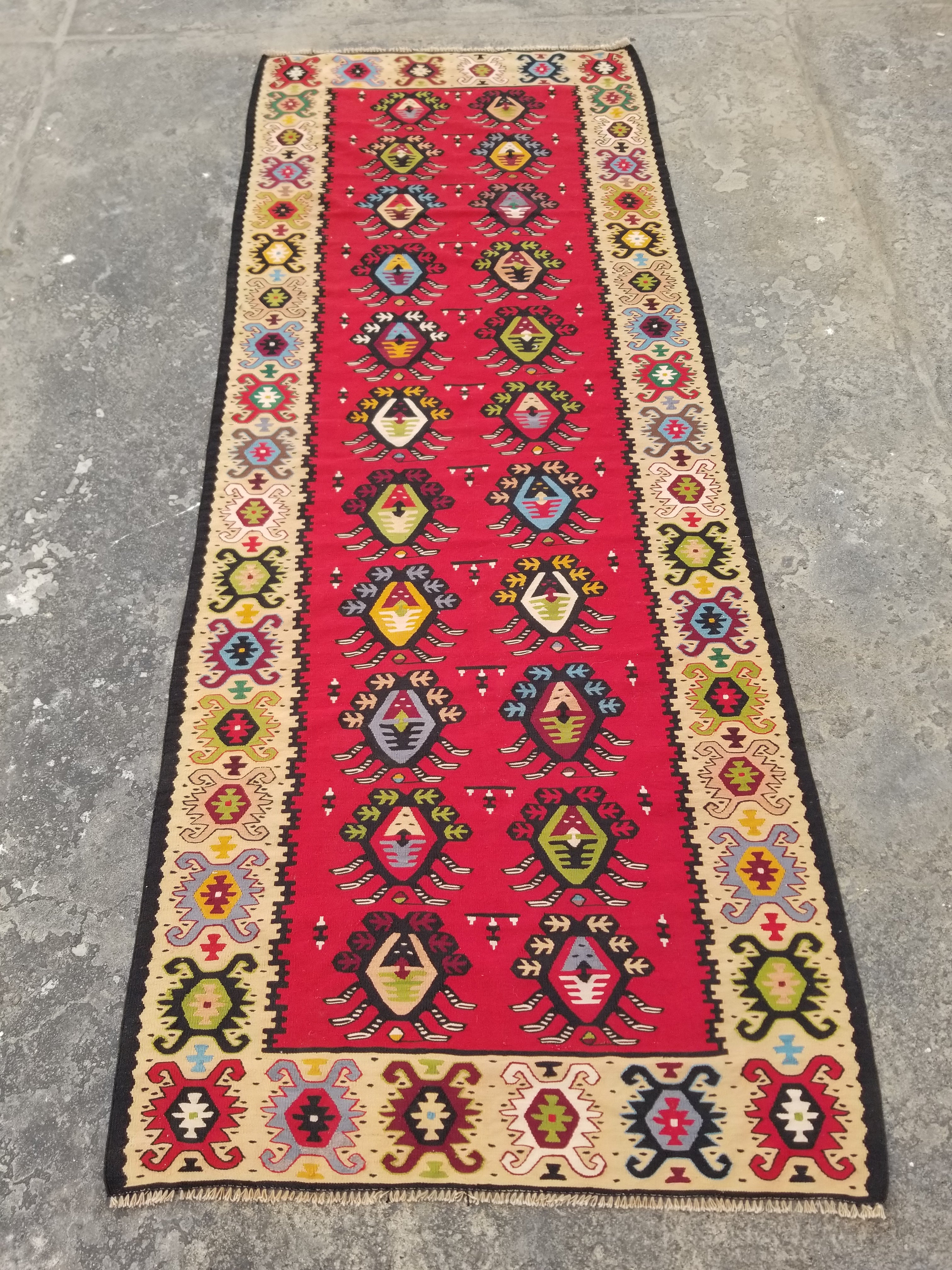 Vintage Traditional Handmade Turkish Wool Multicolor Kilim Runner 266x101cm