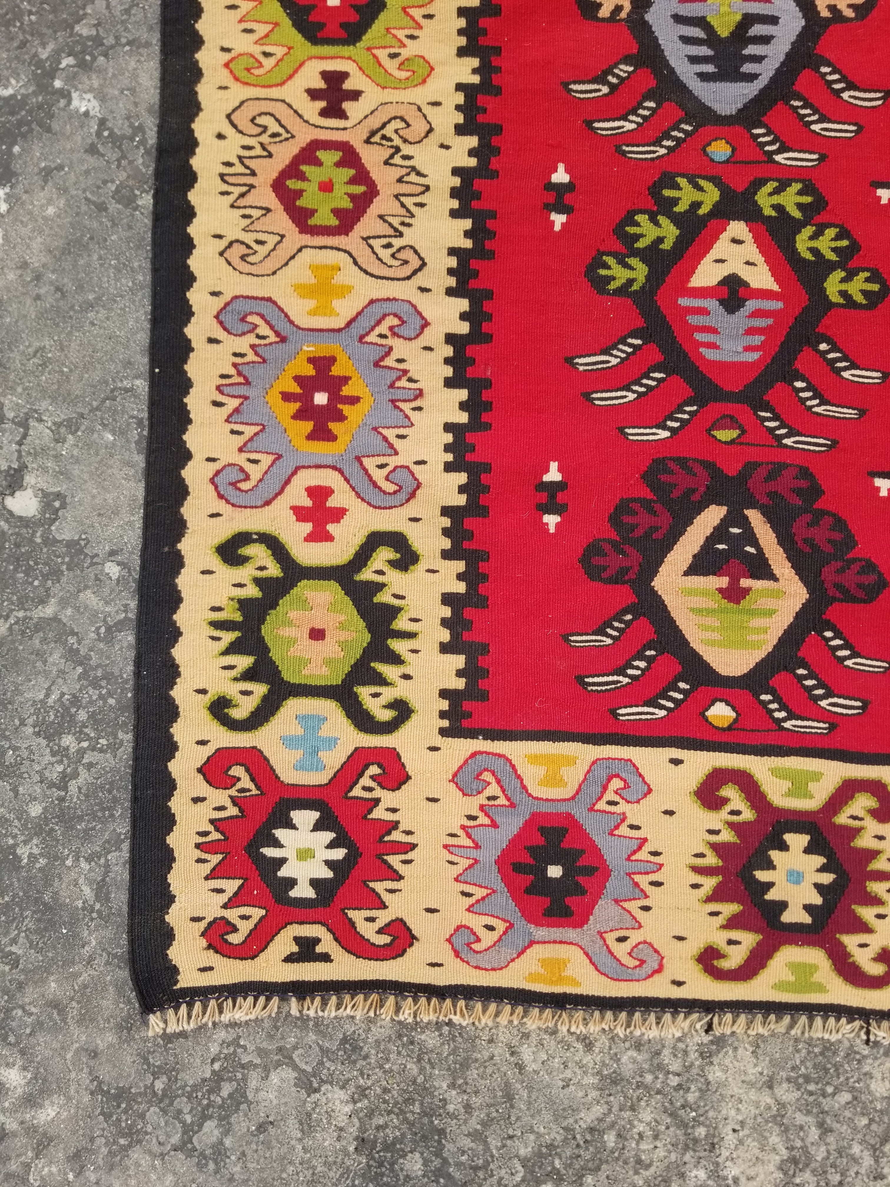Vintage Traditional Handmade Turkish Wool Multicolor Kilim Runner 266x101cm