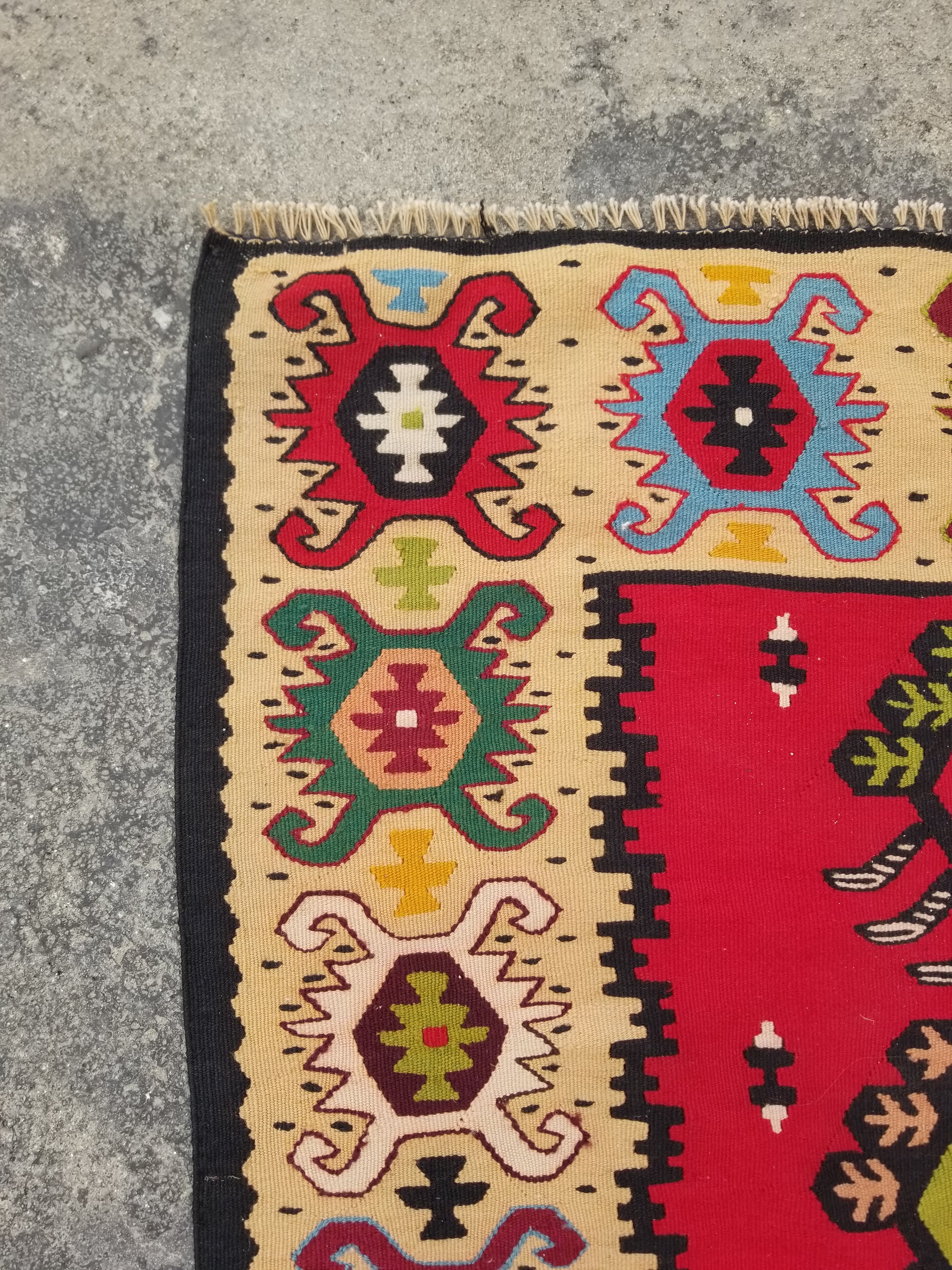 Vintage Traditional Handmade Turkish Wool Multicolor Kilim Runner 266x101cm