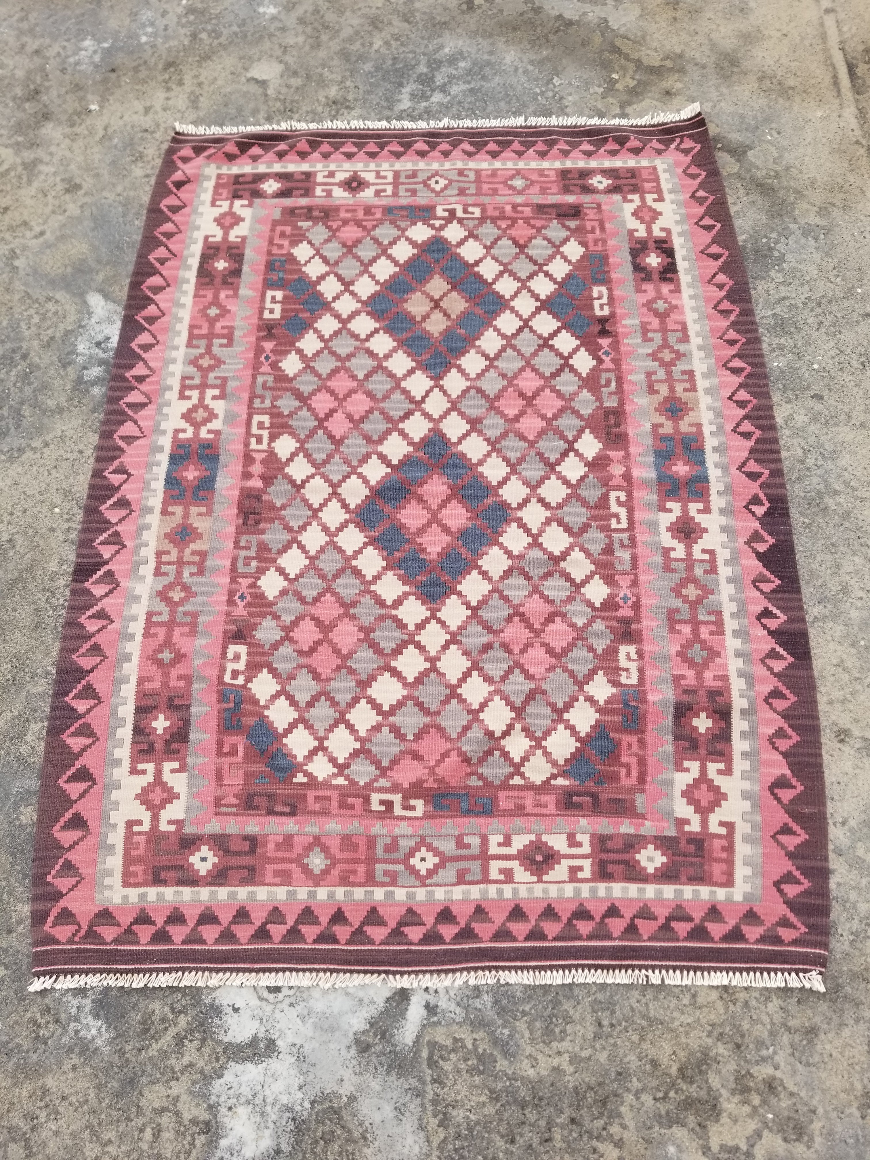 Vintage Traditional Handmade Turkish Wool Multicolor Kilim 68x49in
