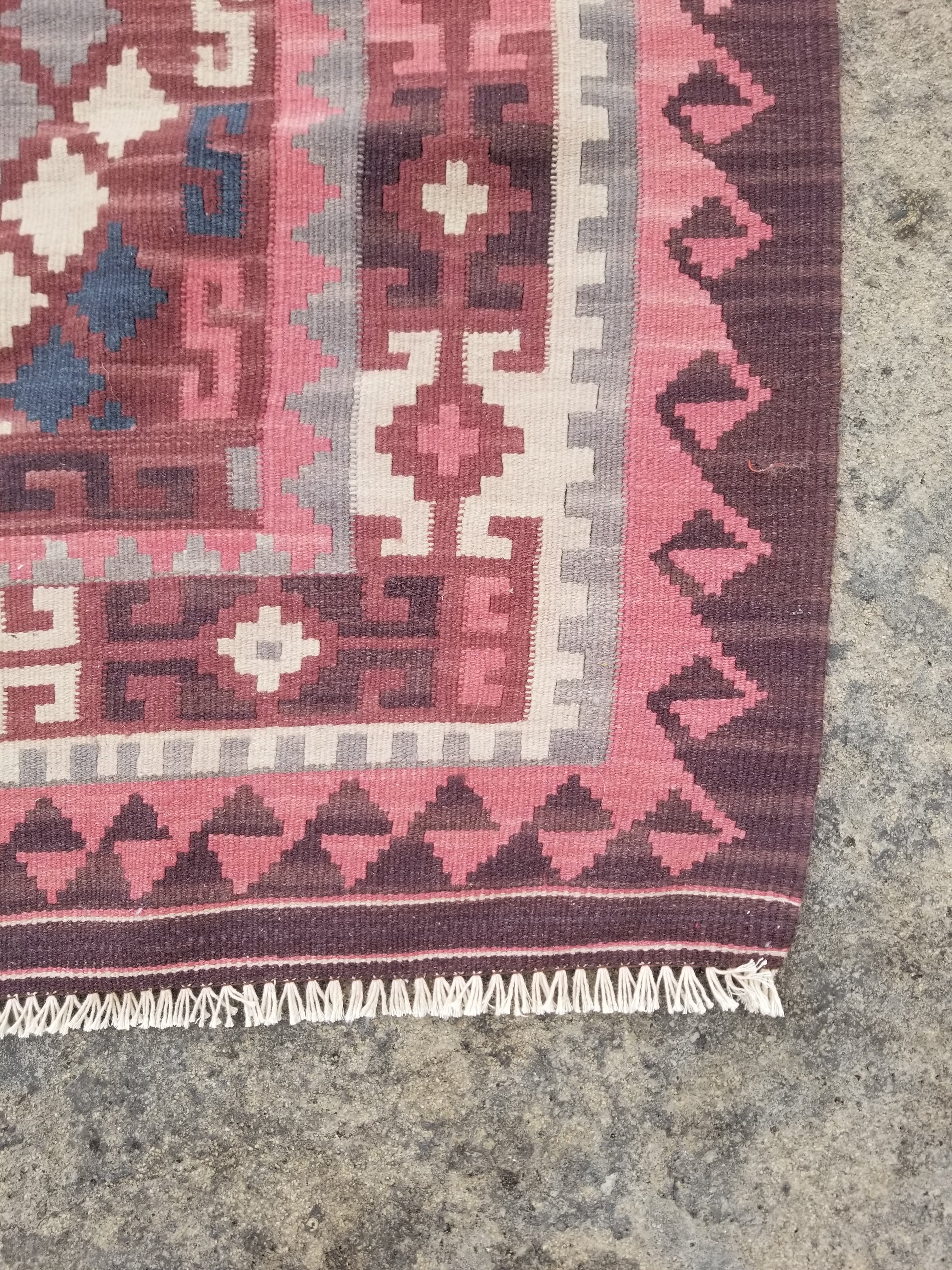 Vintage Traditional Handmade Turkish Wool Multicolor Kilim 68x49in