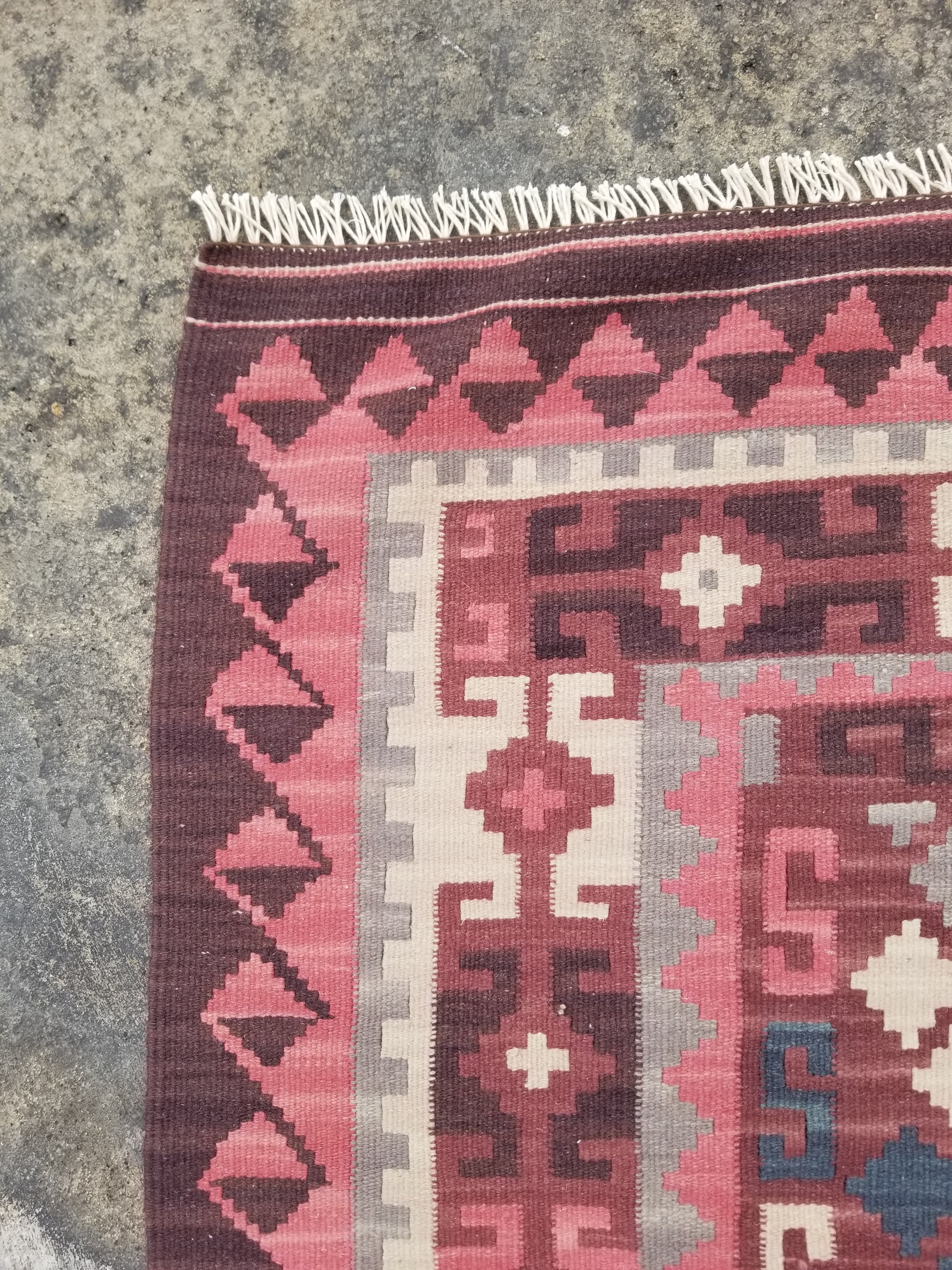Vintage Traditional Handmade Turkish Wool Multicolor Kilim 68x49in