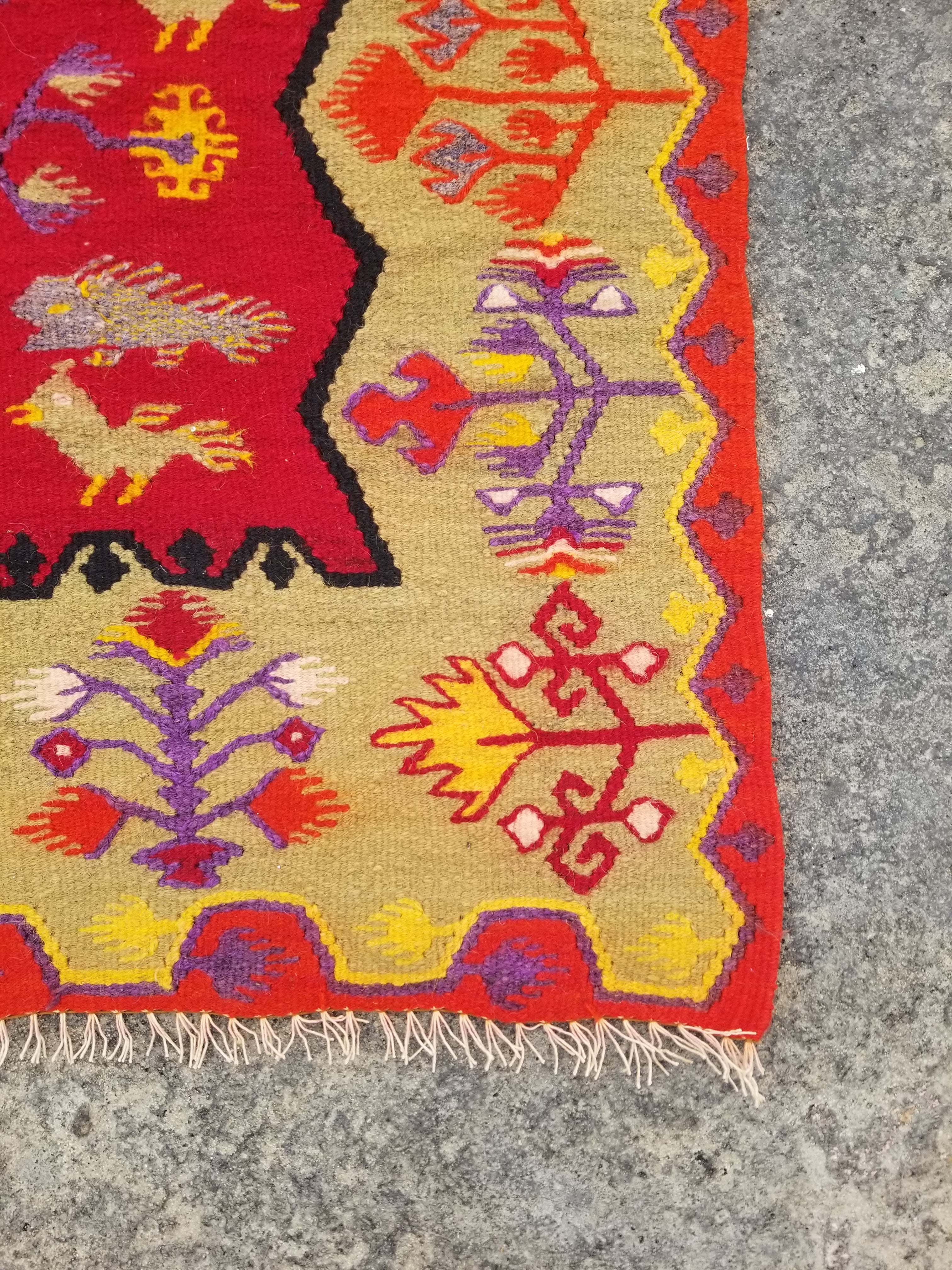 Vintage Traditional Handmade Tree of Life Wool Multicolor Kilim 211x124cm