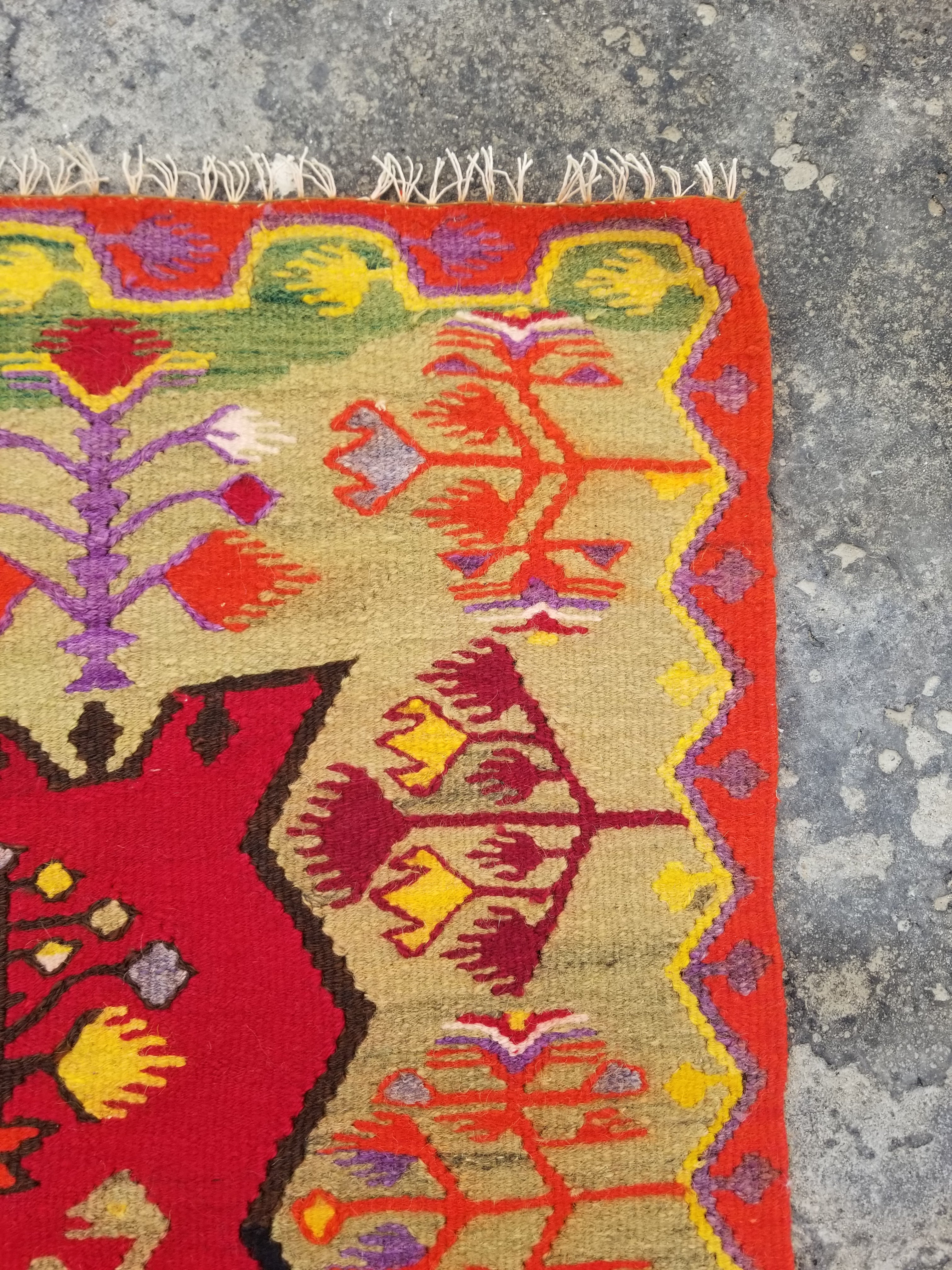 Vintage Traditional Handmade Tree of Life Wool Multicolor Kilim 211x124cm