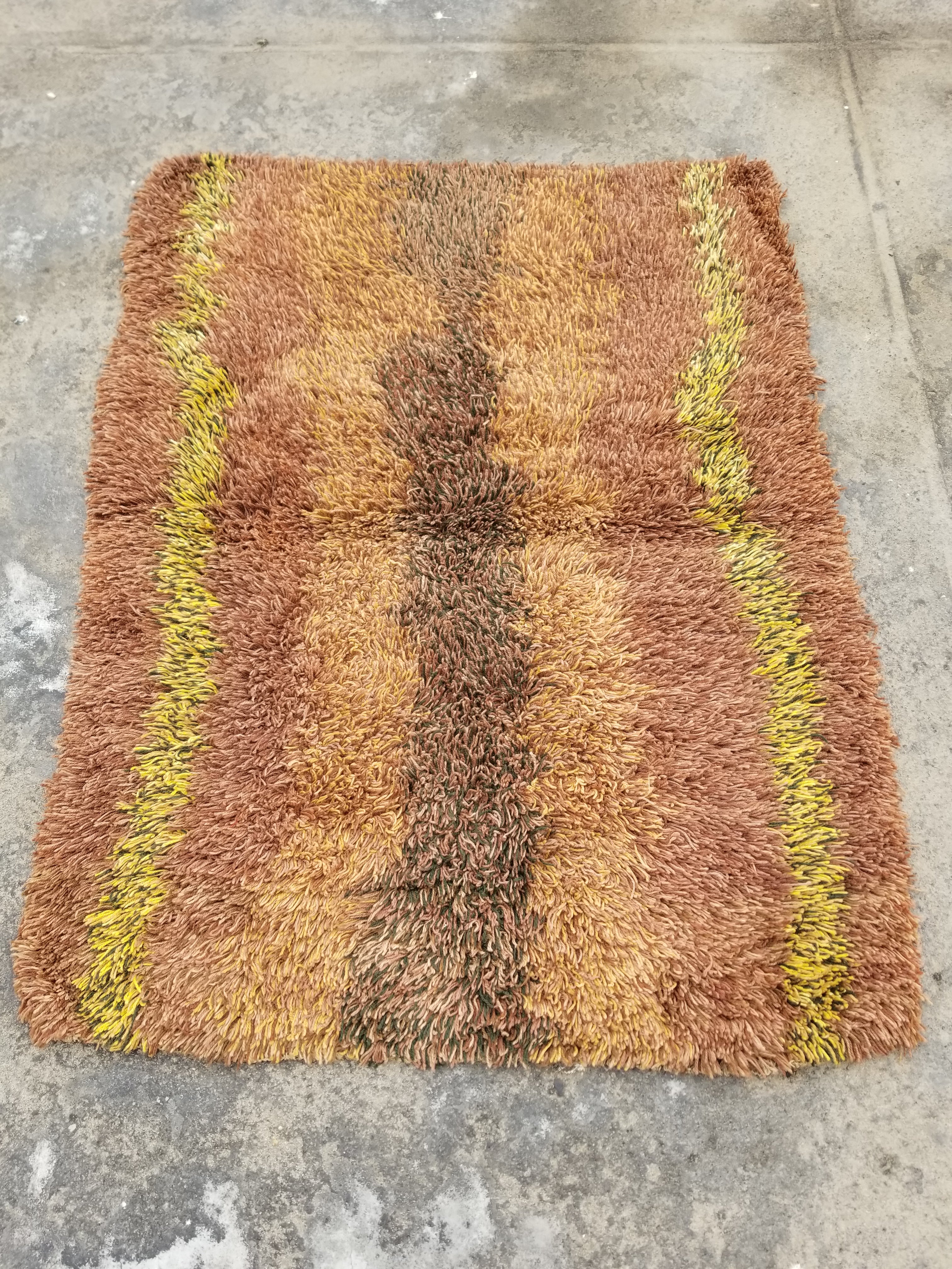 Vintage Traditional Handmade Scandinavian Wool Multicolor Rya Rug 173x132cm
