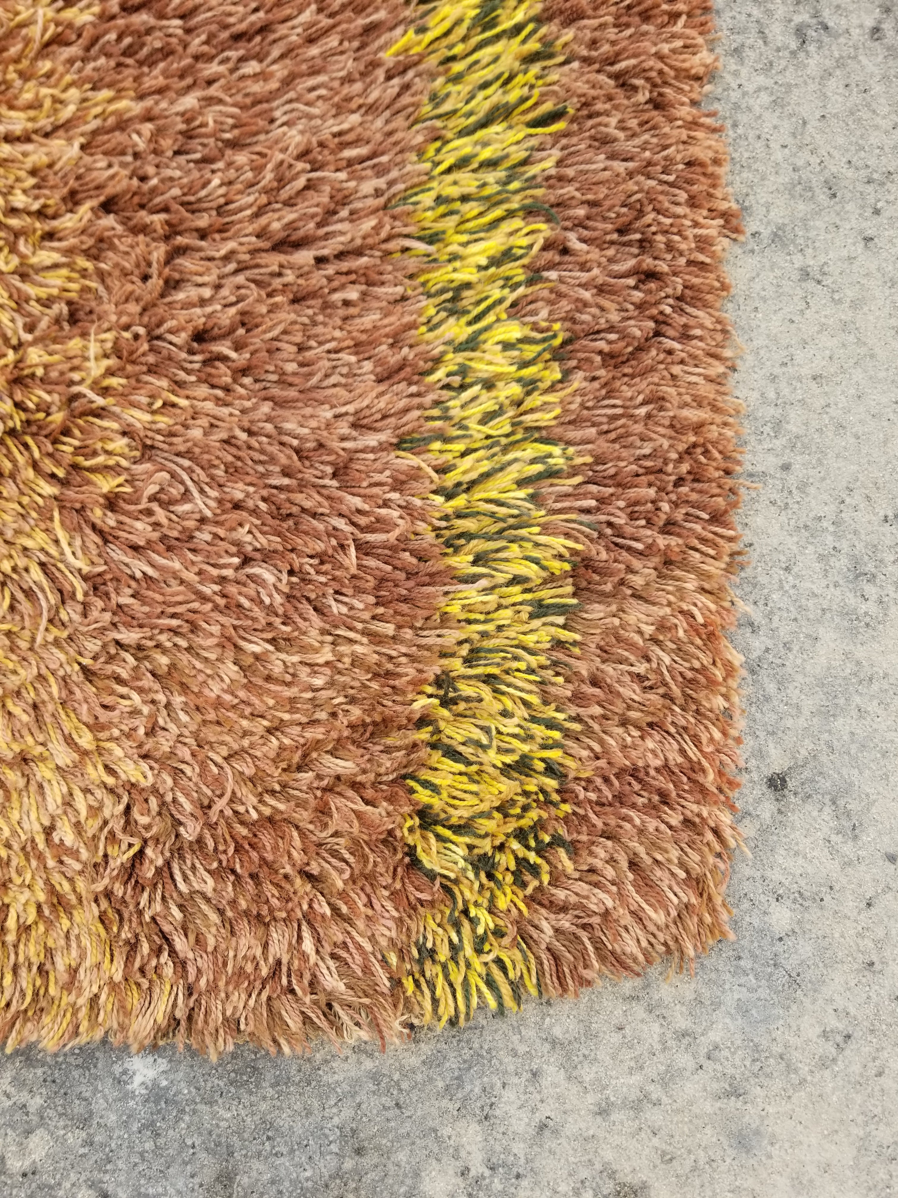 Vintage Traditional Handmade Scandinavian Wool Multicolor Rya Rug 173x132cm