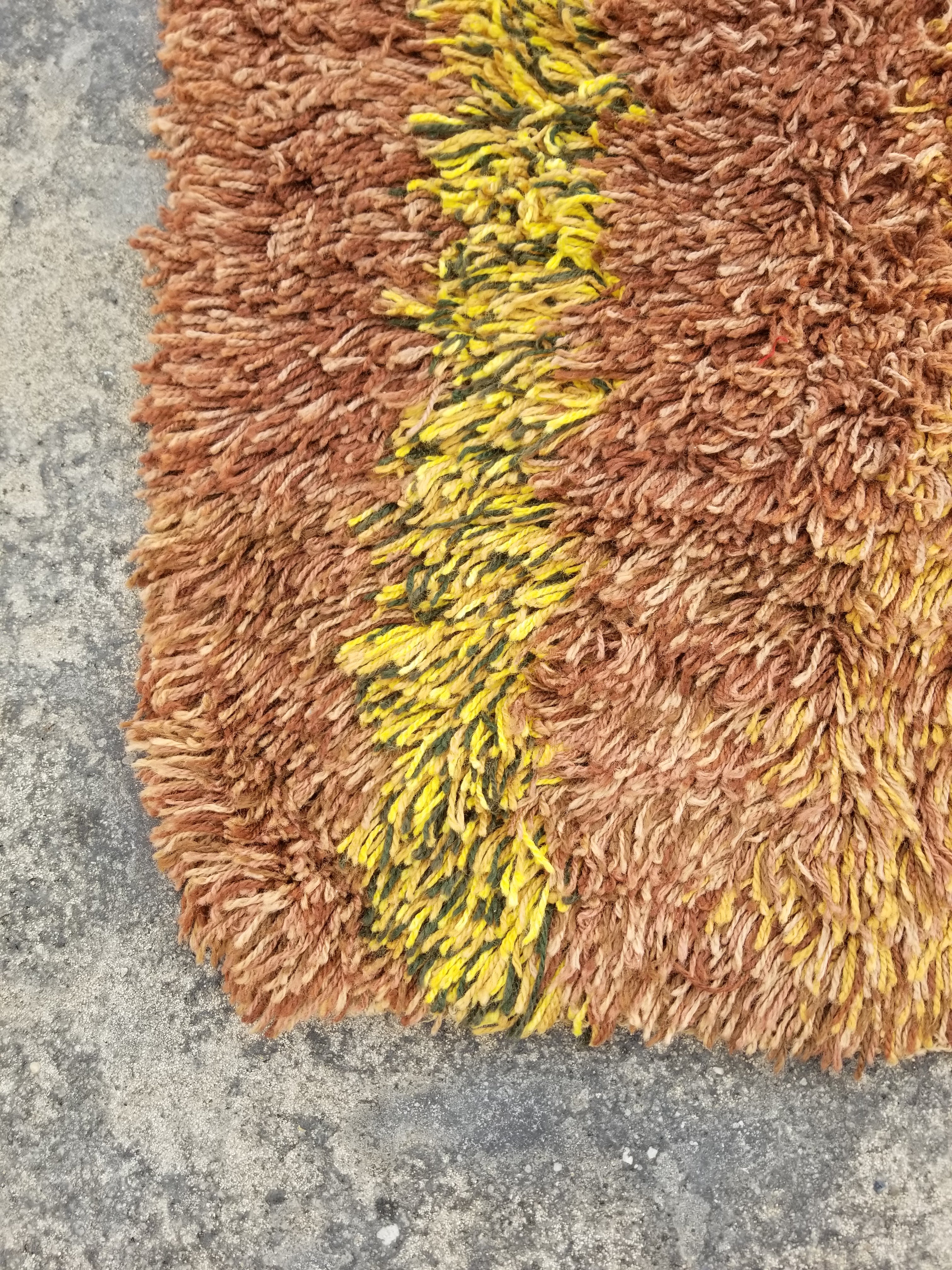 Vintage Traditional Handmade Scandinavian Wool Multicolor Rya Rug 173x132cm