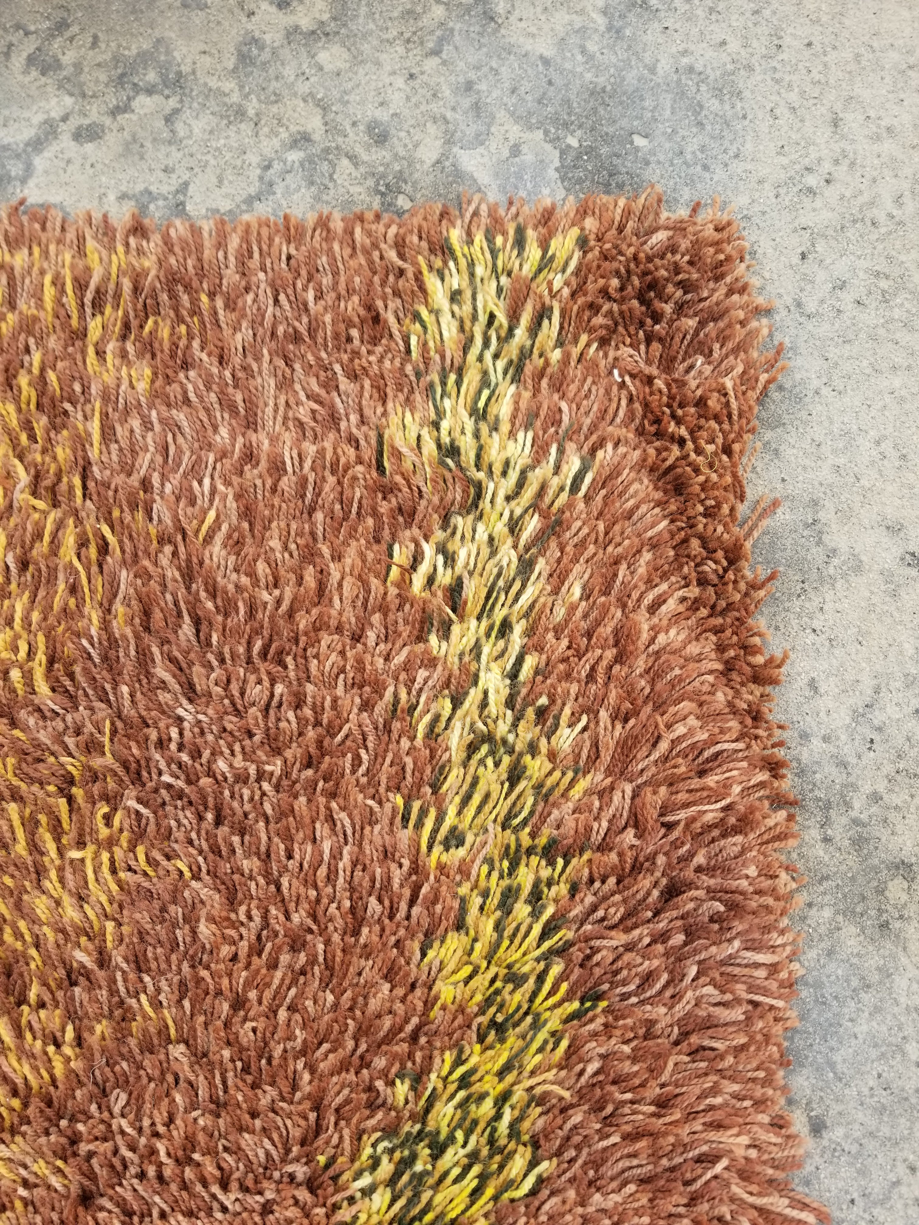 Vintage Traditional Handmade Scandinavian Wool Multicolor Rya Rug 173x132cm