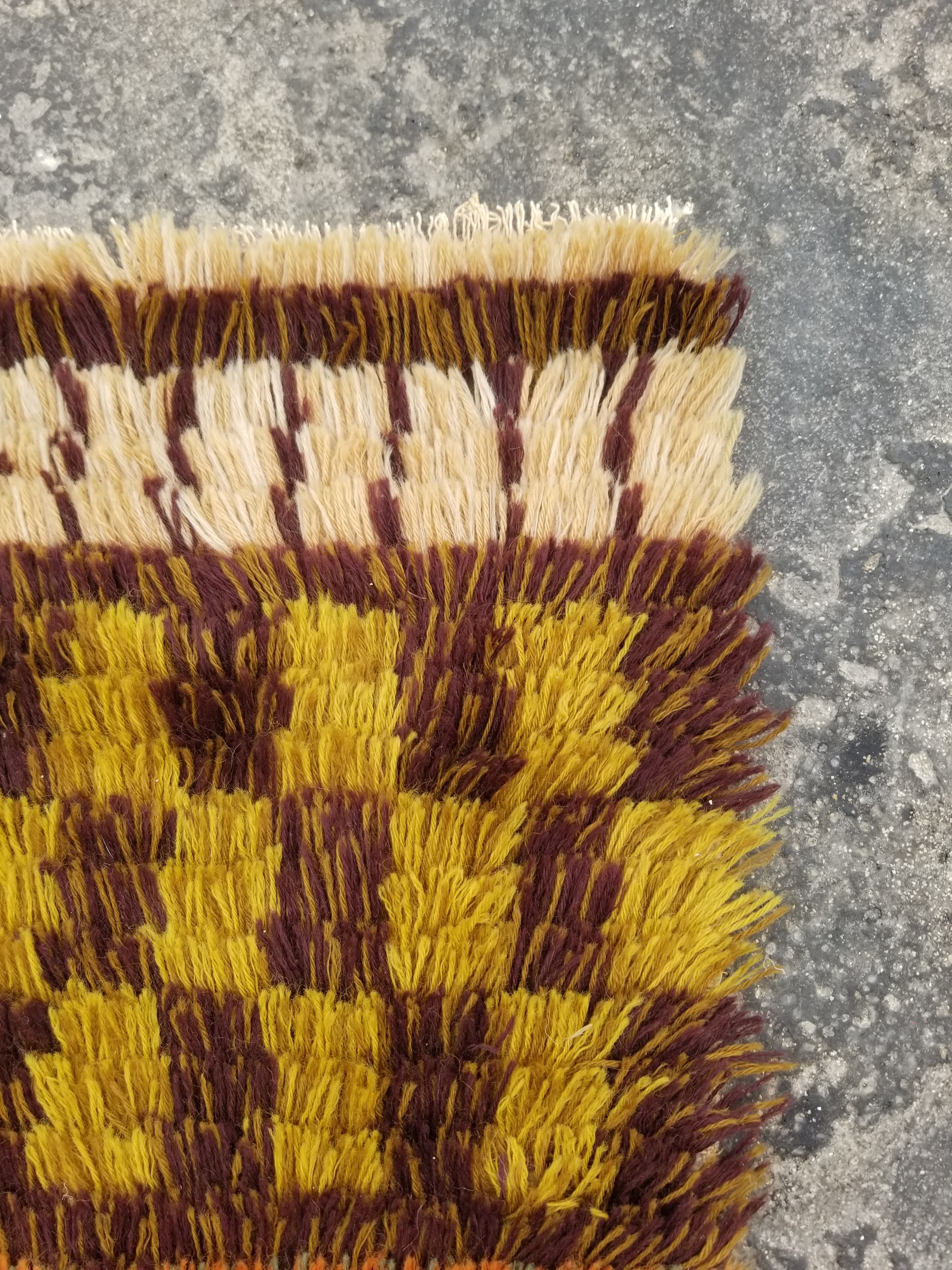 Vintage Traditional Handmade Scandinavian Wool Multicolor Rya Rug 124x38in
