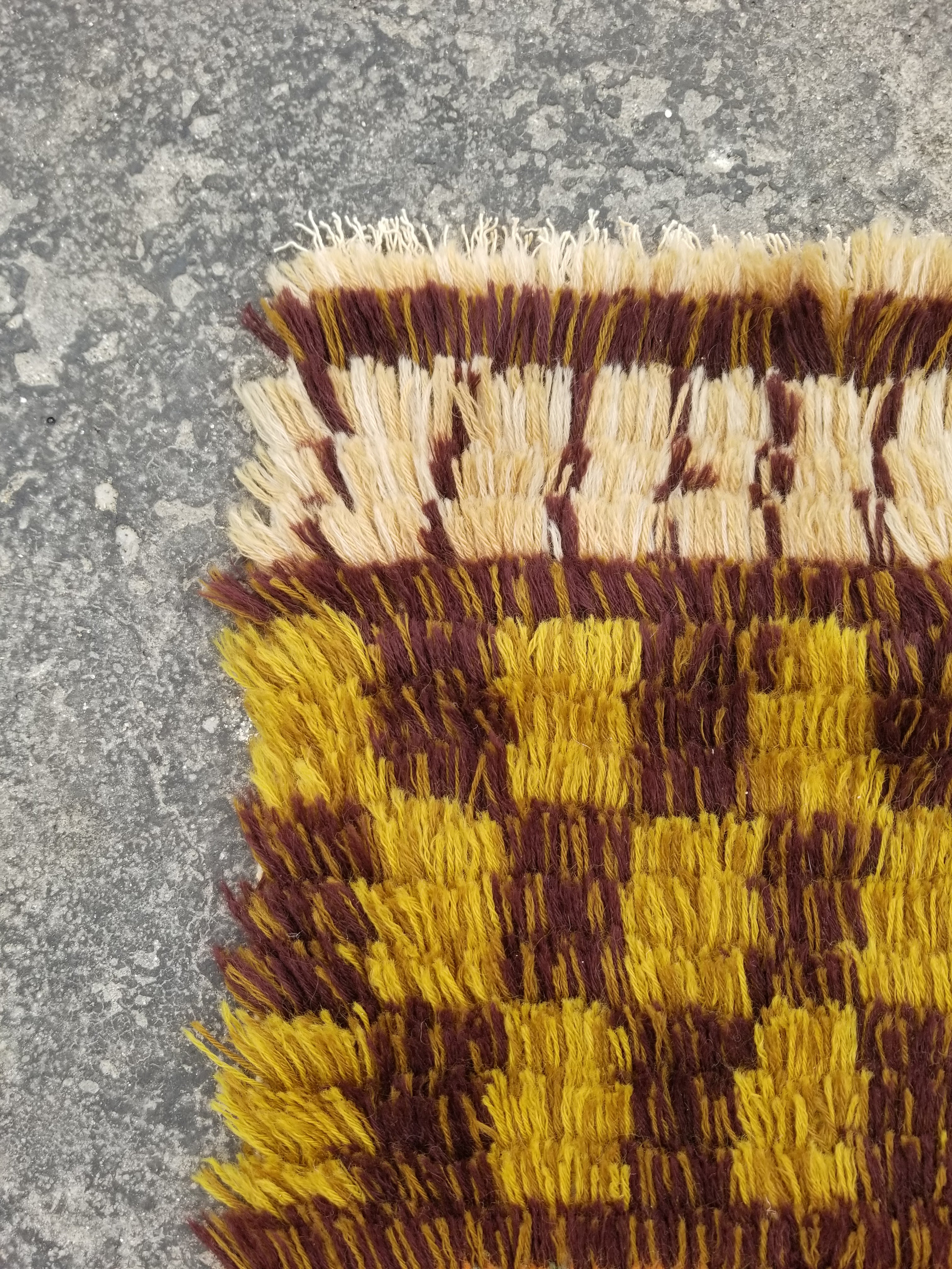 Vintage Traditional Handmade Scandinavian Wool Multicolor Rya Rug 124x38in