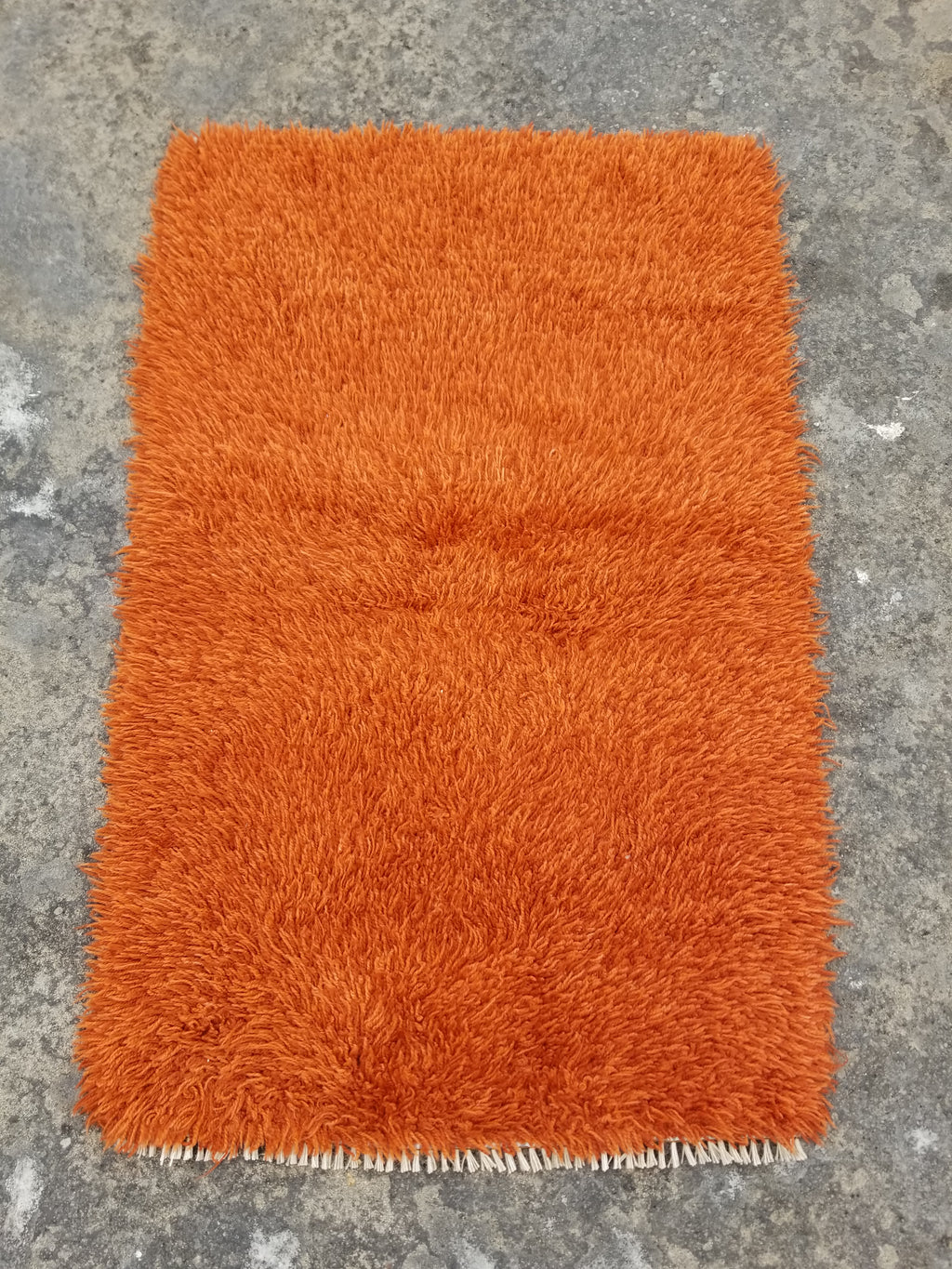 Vintage Traditional Handmade Swedish Wool Orange Rya Rug 112x76cm