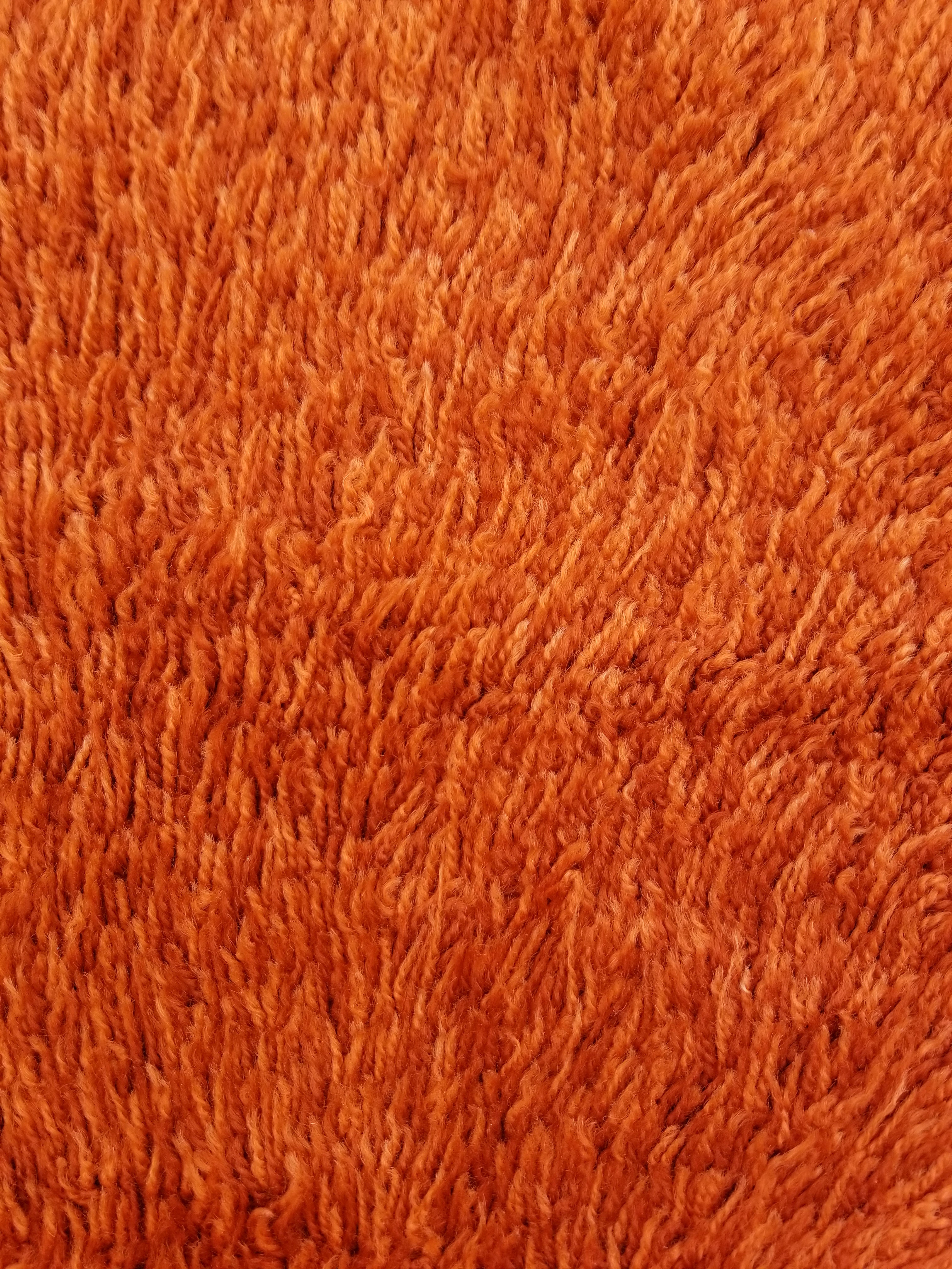 Vintage Traditional Handmade Swedish Wool Orange Rya Rug 112x76cm