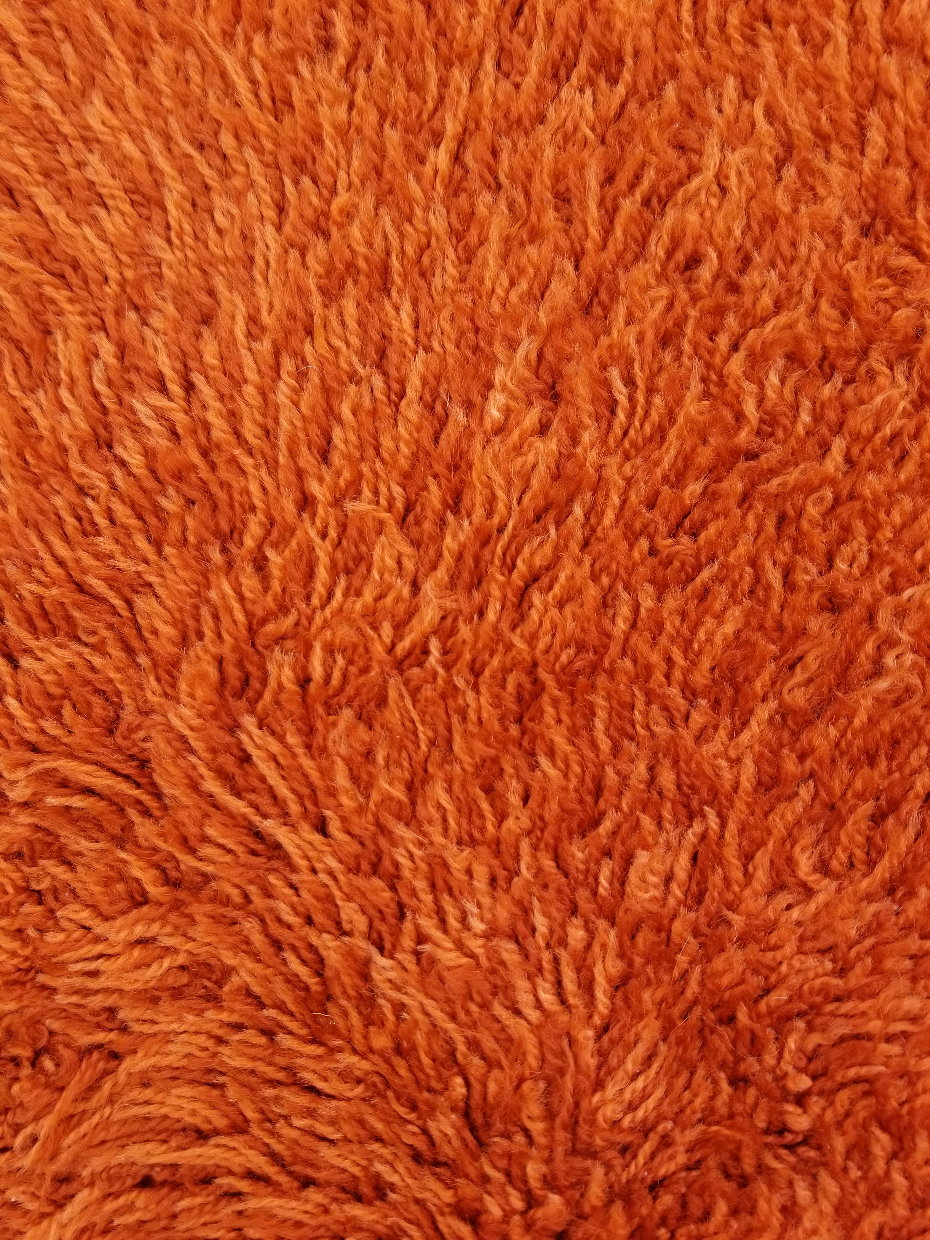 Vintage Traditional Handmade Swedish Wool Orange Rya Rug 112x76cm
