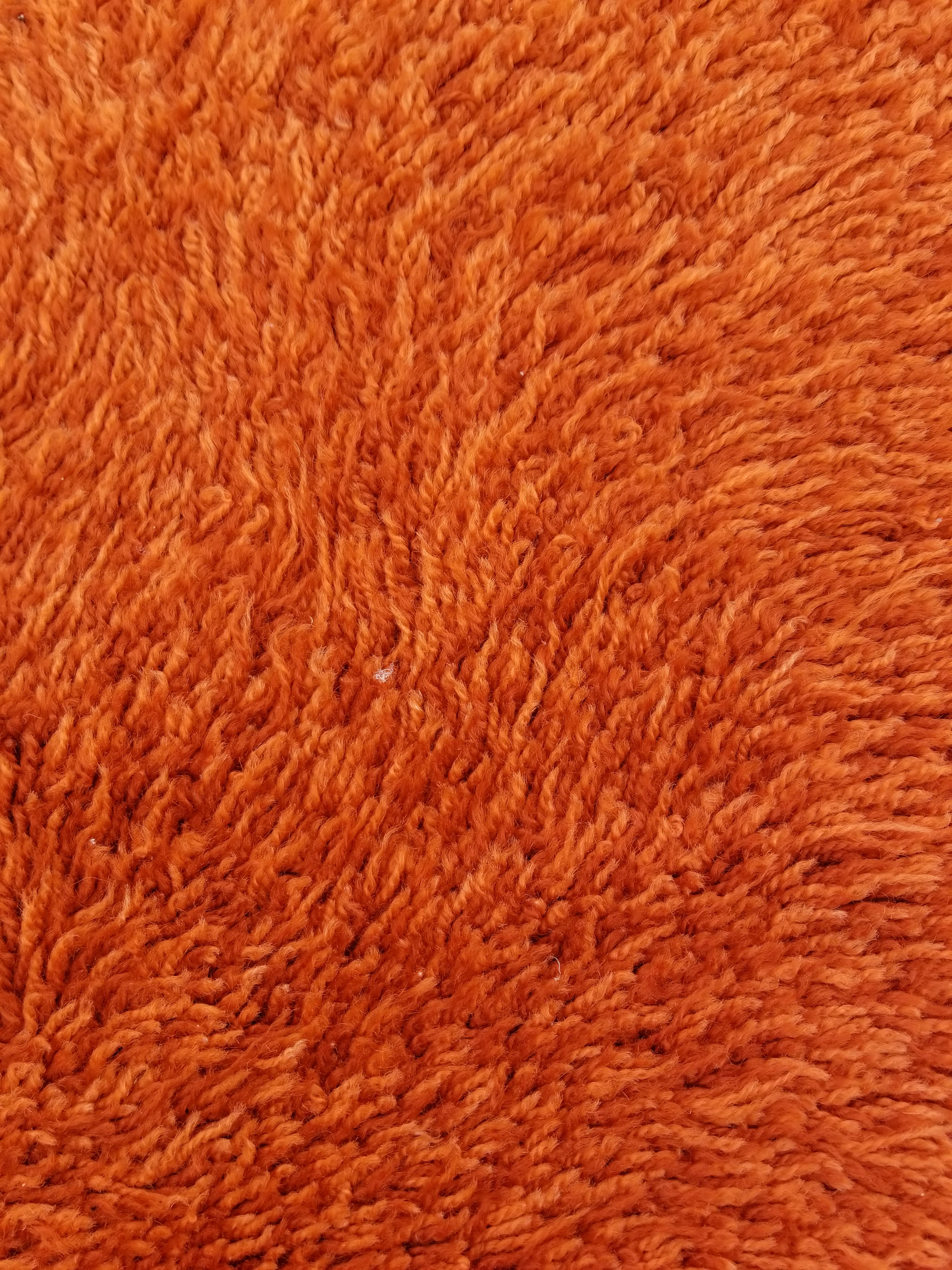 Vintage Traditional Handmade Swedish Wool Orange Rya Rug 112x76cm