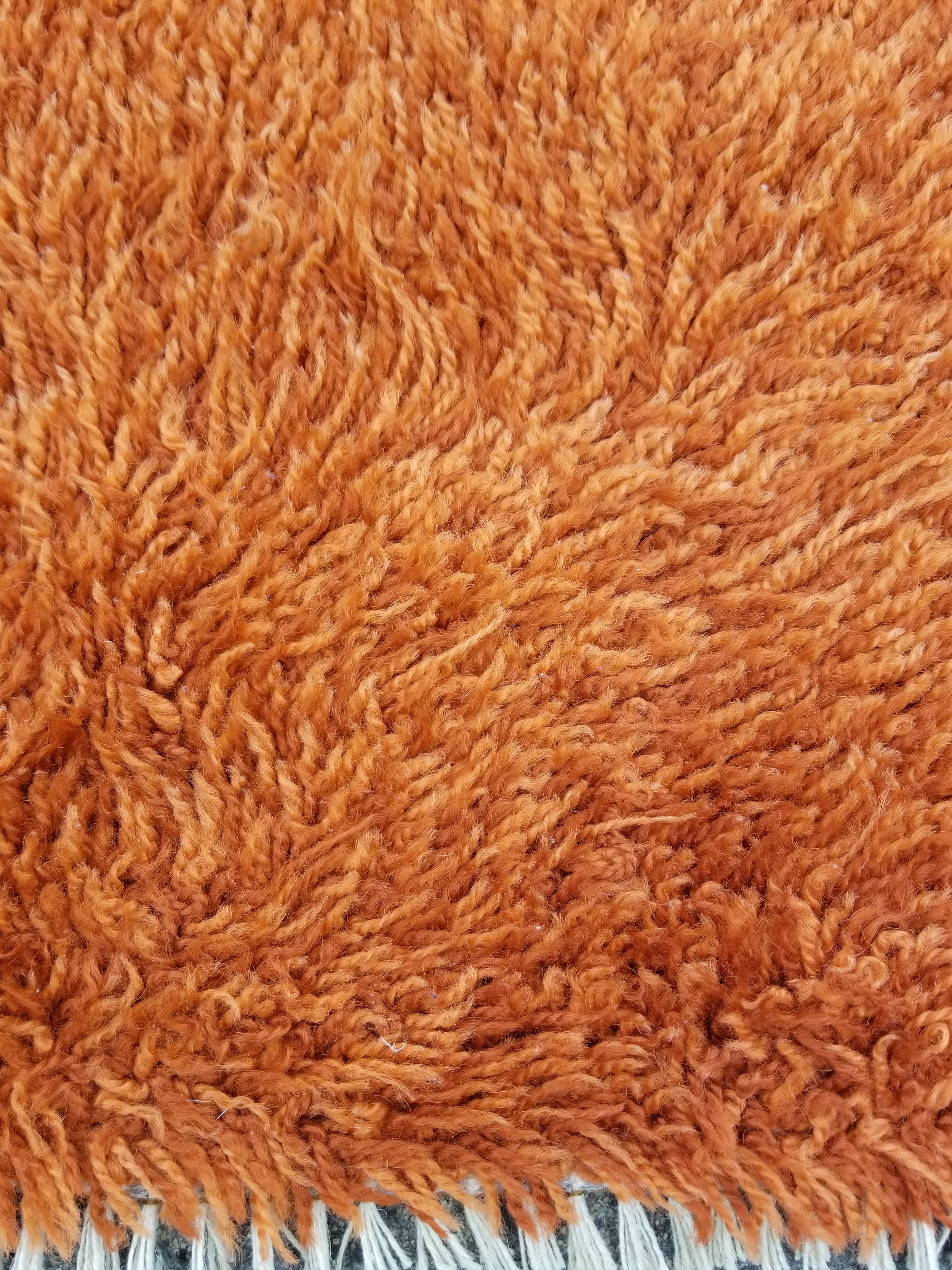 Vintage Traditional Handmade Swedish Wool Orange Rya Rug 112x76cm