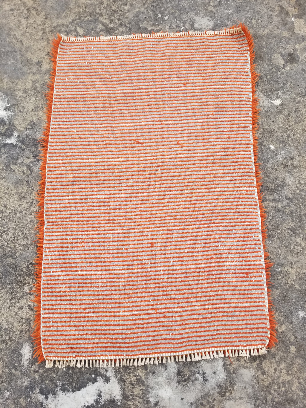Vintage Traditional Handmade Swedish Wool Orange Rya Rug 112x76cm