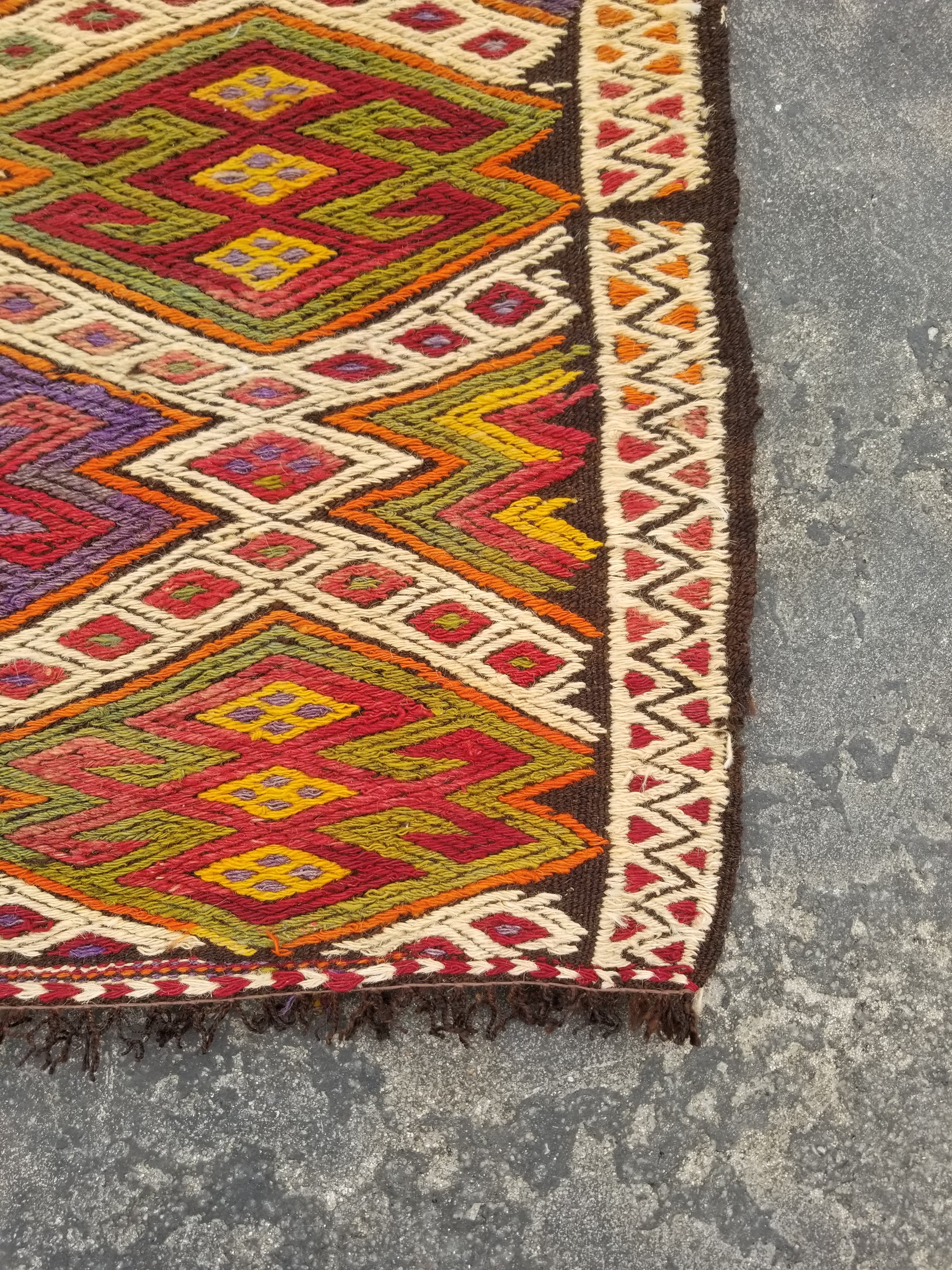 Antique Traditional Handmade Tribal Oriental Wool Multicolor Kilim 114x76cm