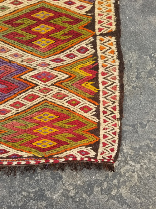 Antique Traditional Handmade Tribal Oriental Wool Multicolor Kilim 114x76cm