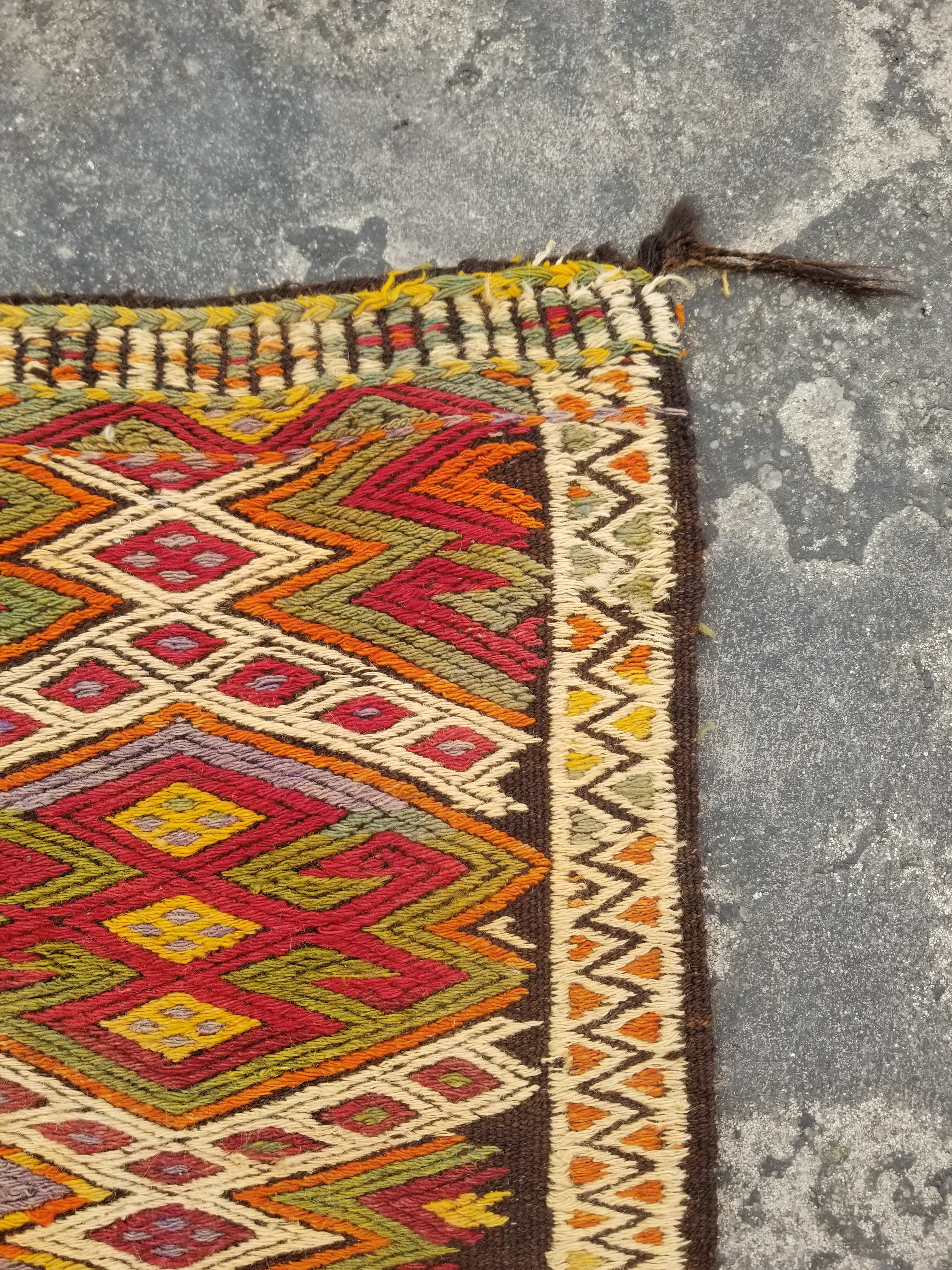 Antique Traditional Handmade Tribal Oriental Wool Multicolor Kilim 114x76cm