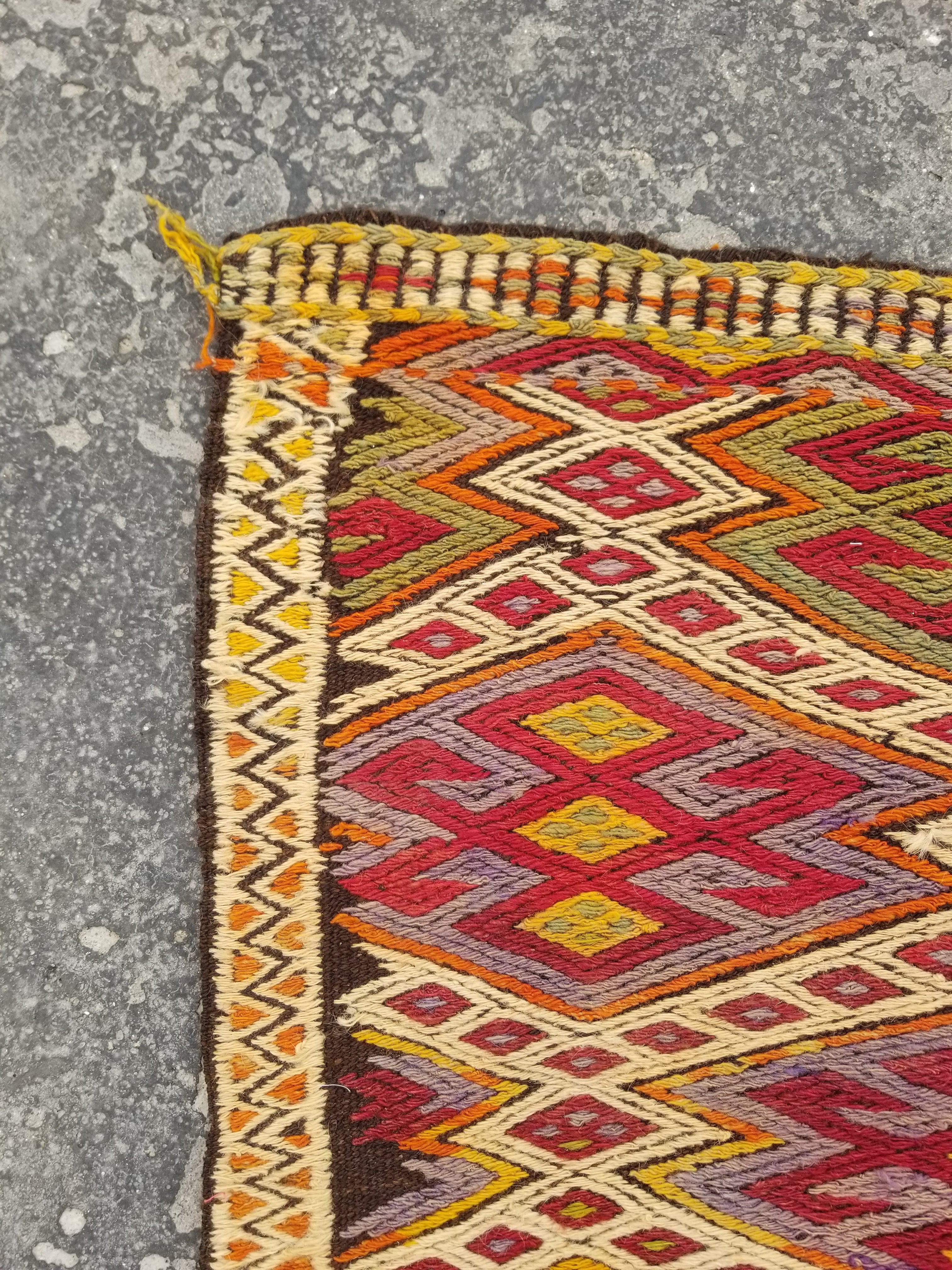 Antique Traditional Handmade Tribal Oriental Wool Multicolor Kilim 114x76cm