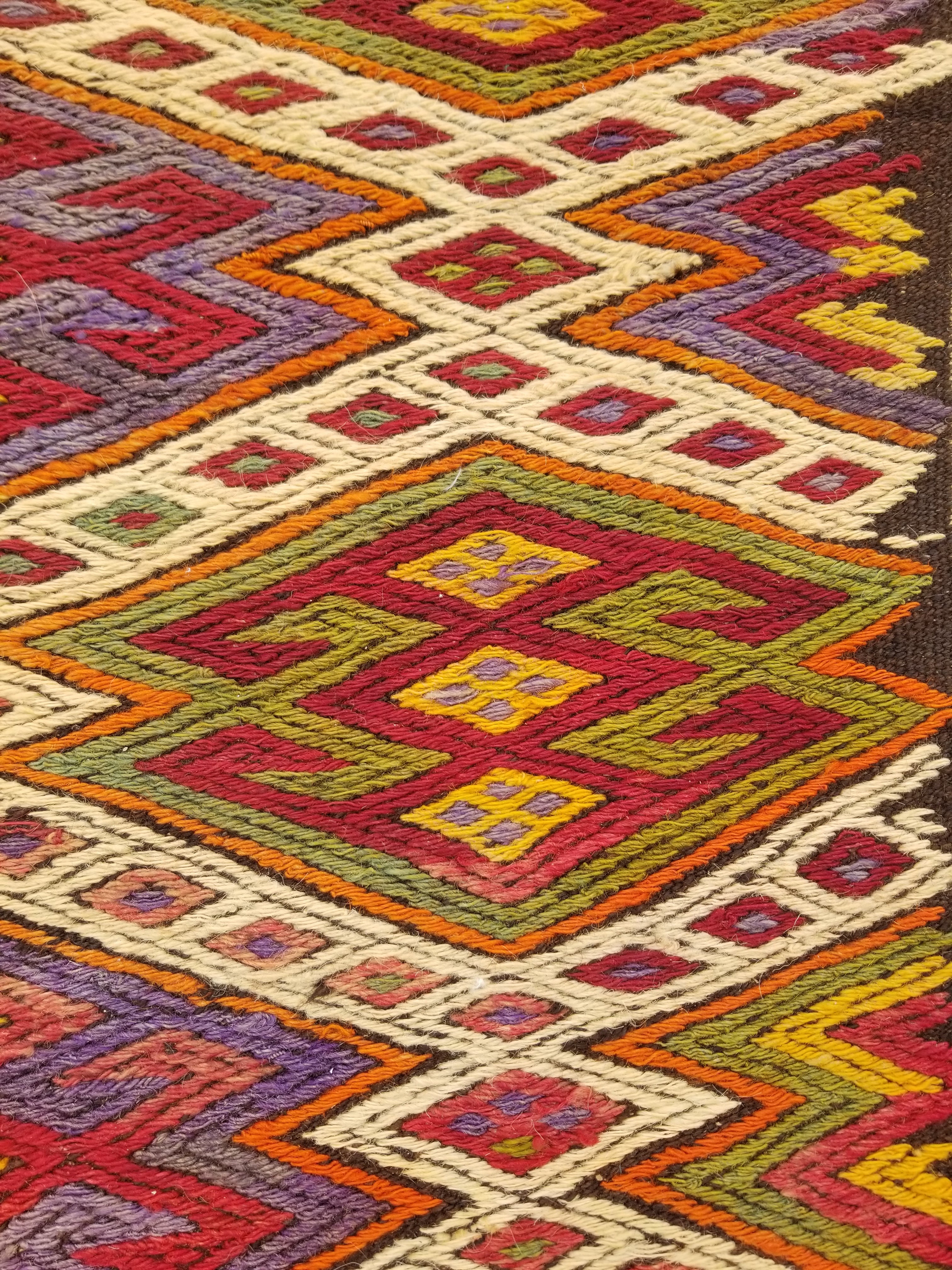 Antique Traditional Handmade Tribal Oriental Wool Multicolor Kilim 114x76cm