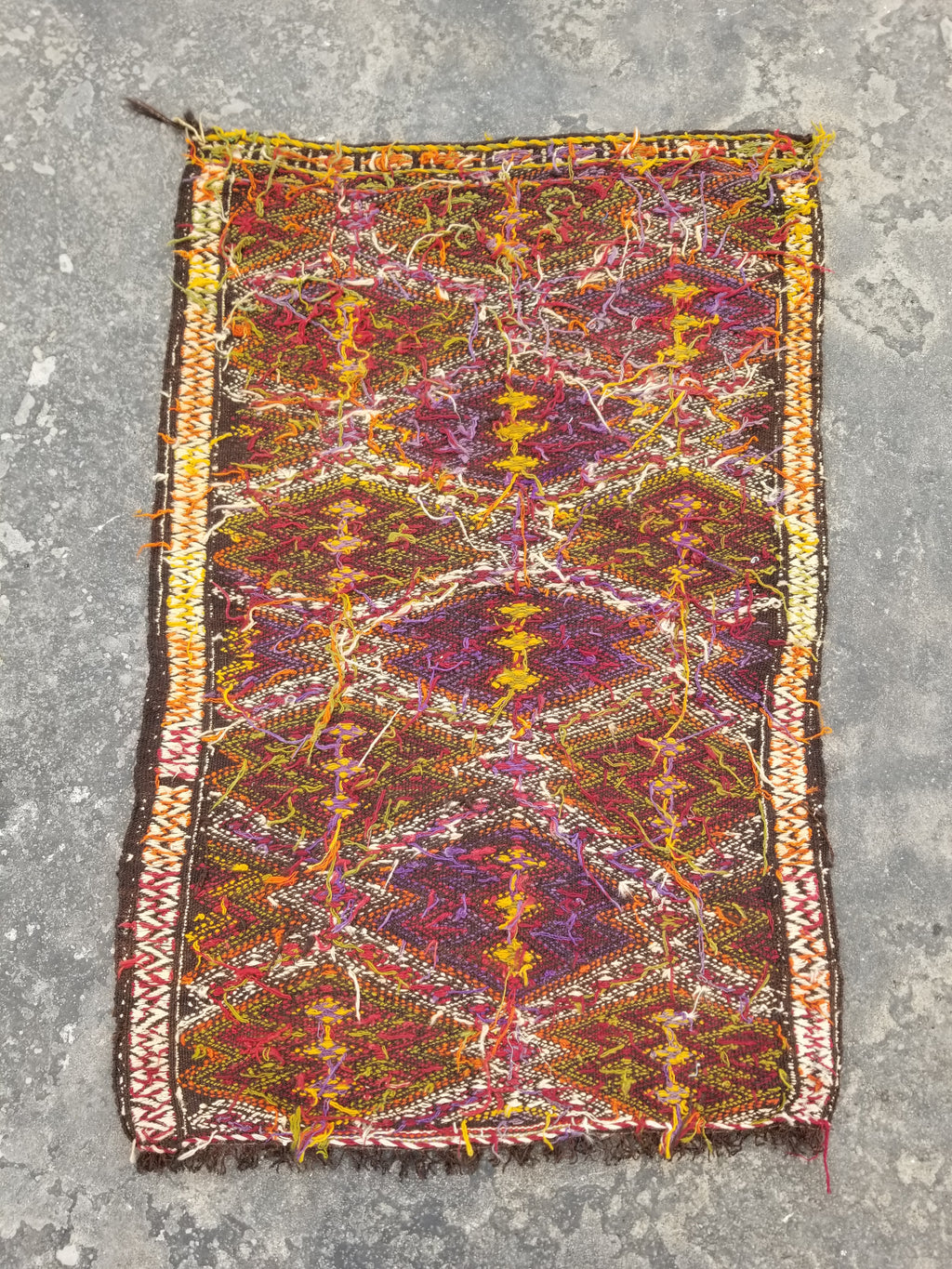 Antique Traditional Handmade Tribal Oriental Wool Multicolor Kilim 114x76cm